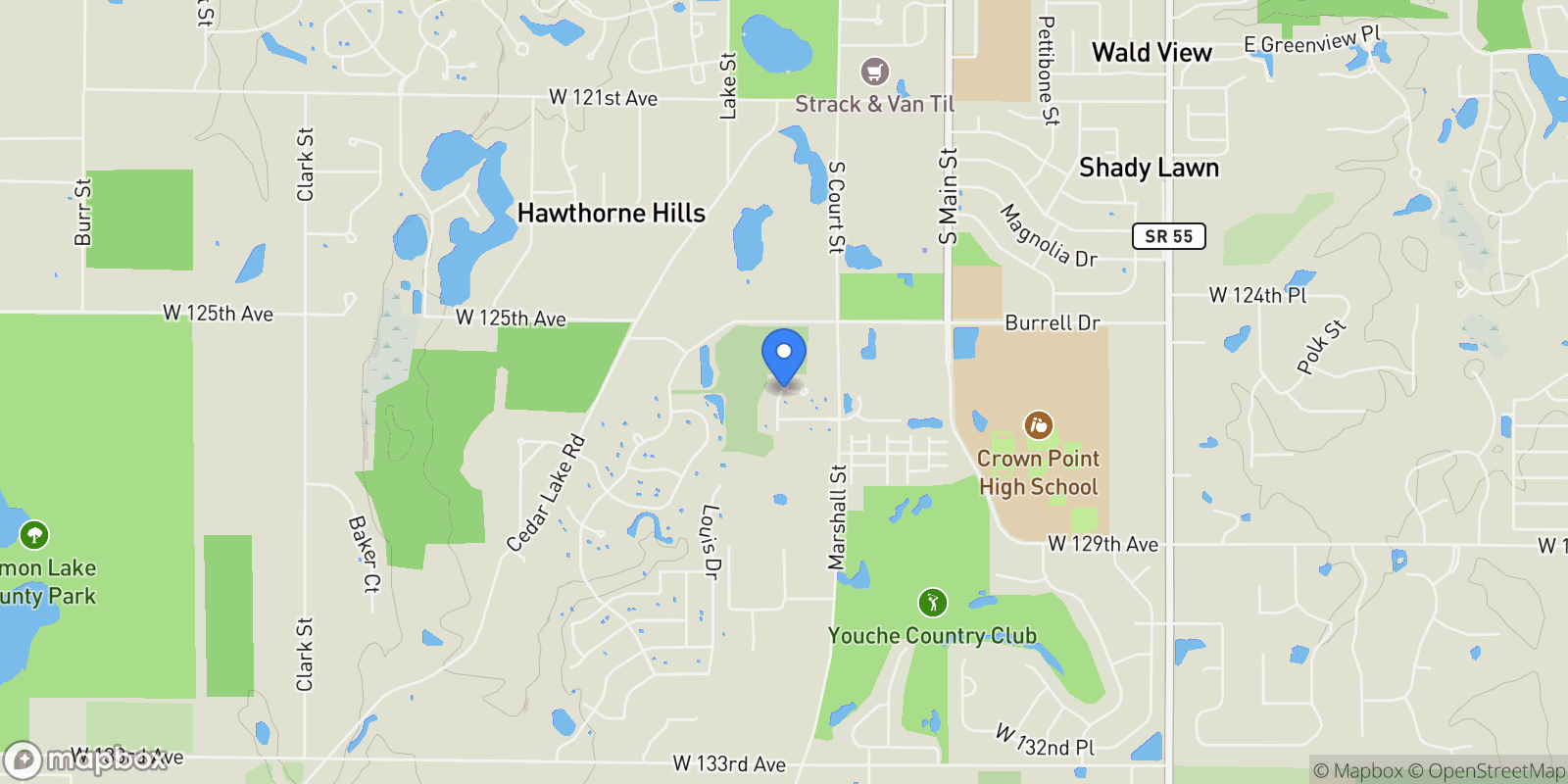 Map showing 1540 Brackenbury Lane, Crown Point, IN 46307, Crown Point, Indiana, United States.