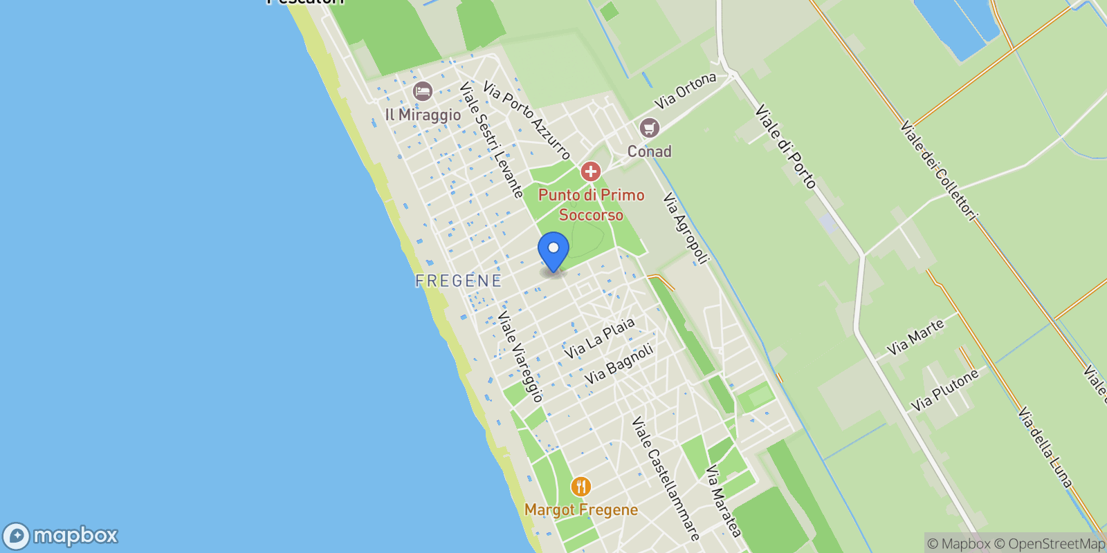 Map showing via rapallo, Fregenae, Lazio, Italy.