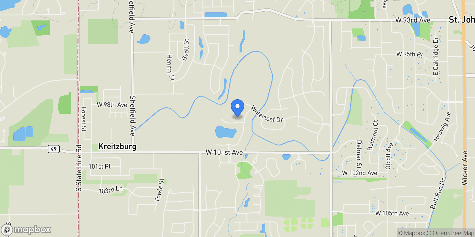 Map showing 9945 Switch Grass Lane, St. John, IN 46373, Dyer, Indiana, United States.