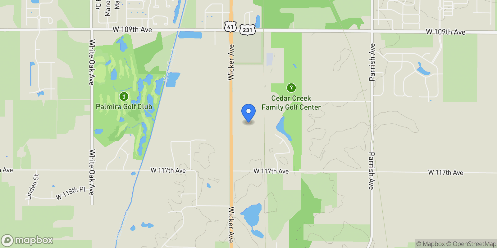 Map showing 11439 Wicker Avenue, Cedar Lake, IN 46303, Lowell, Indiana, United States.