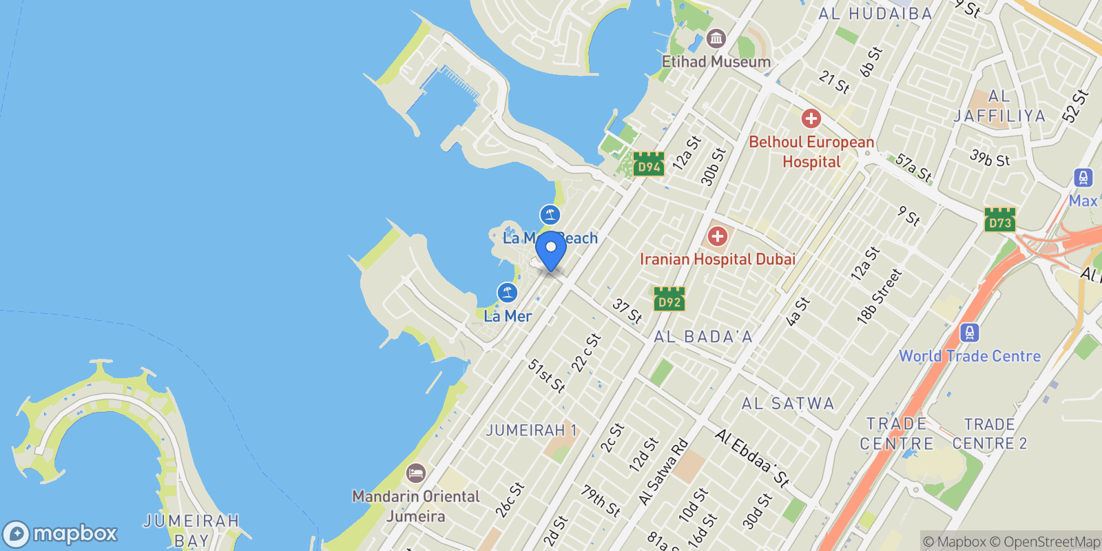 Map showing , La Mer
            , Dubai, Dubai, Dubai, United Arab Emirates.