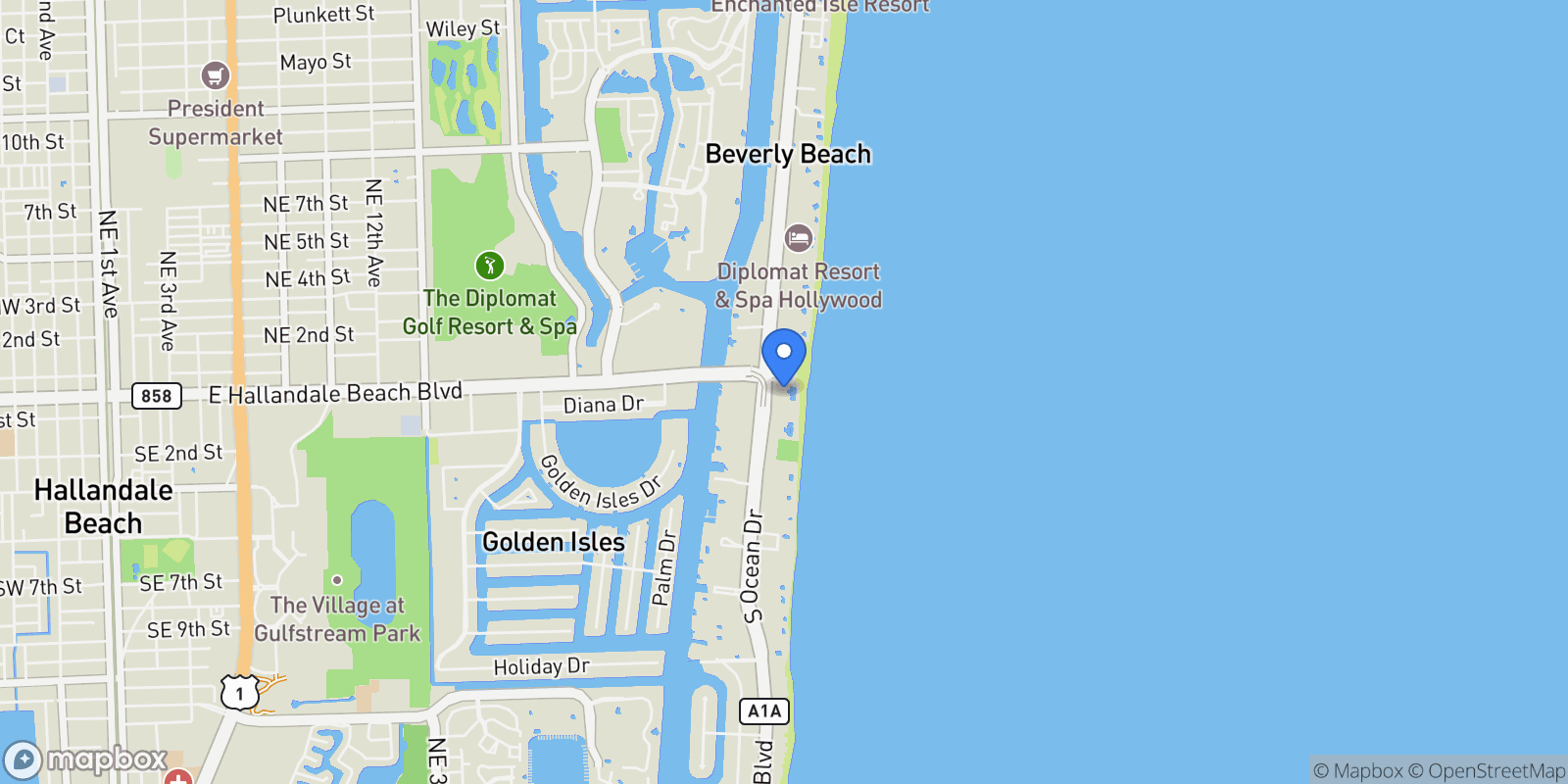 Map showing 1800 S Ocean Dr 2207, Hallandale Beach, Florida, United States.