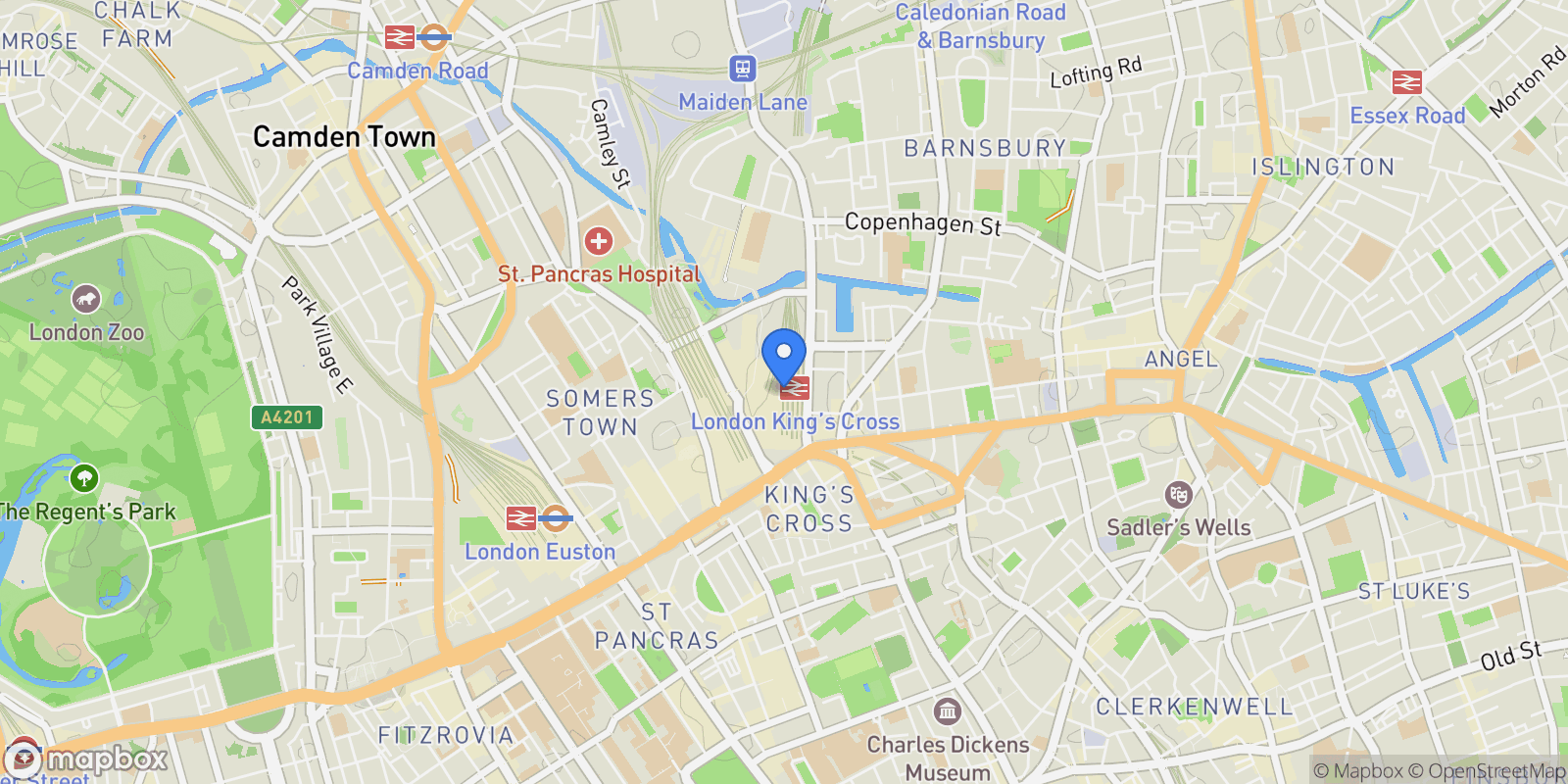 Map showing Kings Cross Quarter，N1 9JE, London, England, United Kingdom.