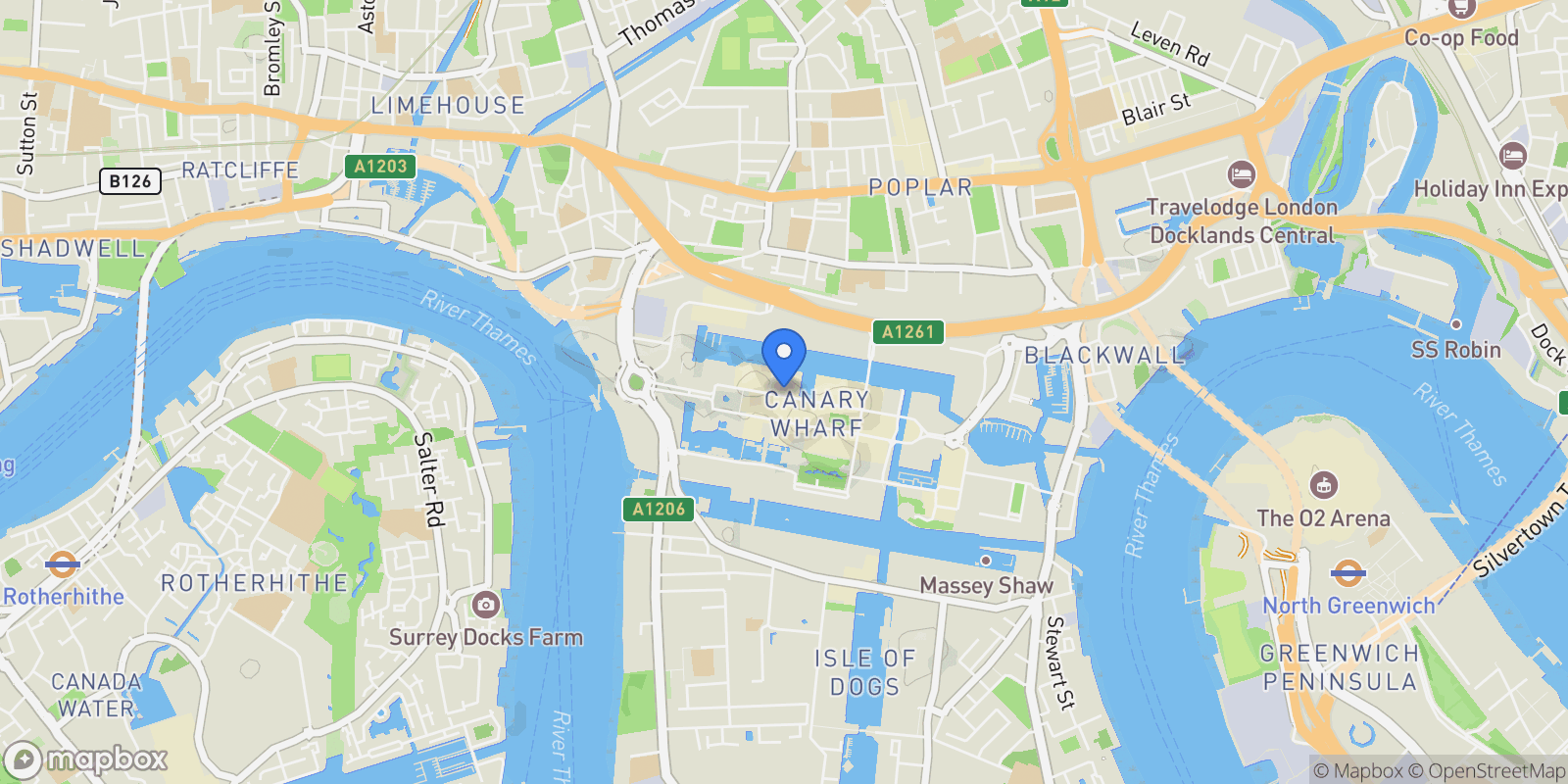 Map showing The Madison, Canary Wharf, E14, London, England, United Kingdom.