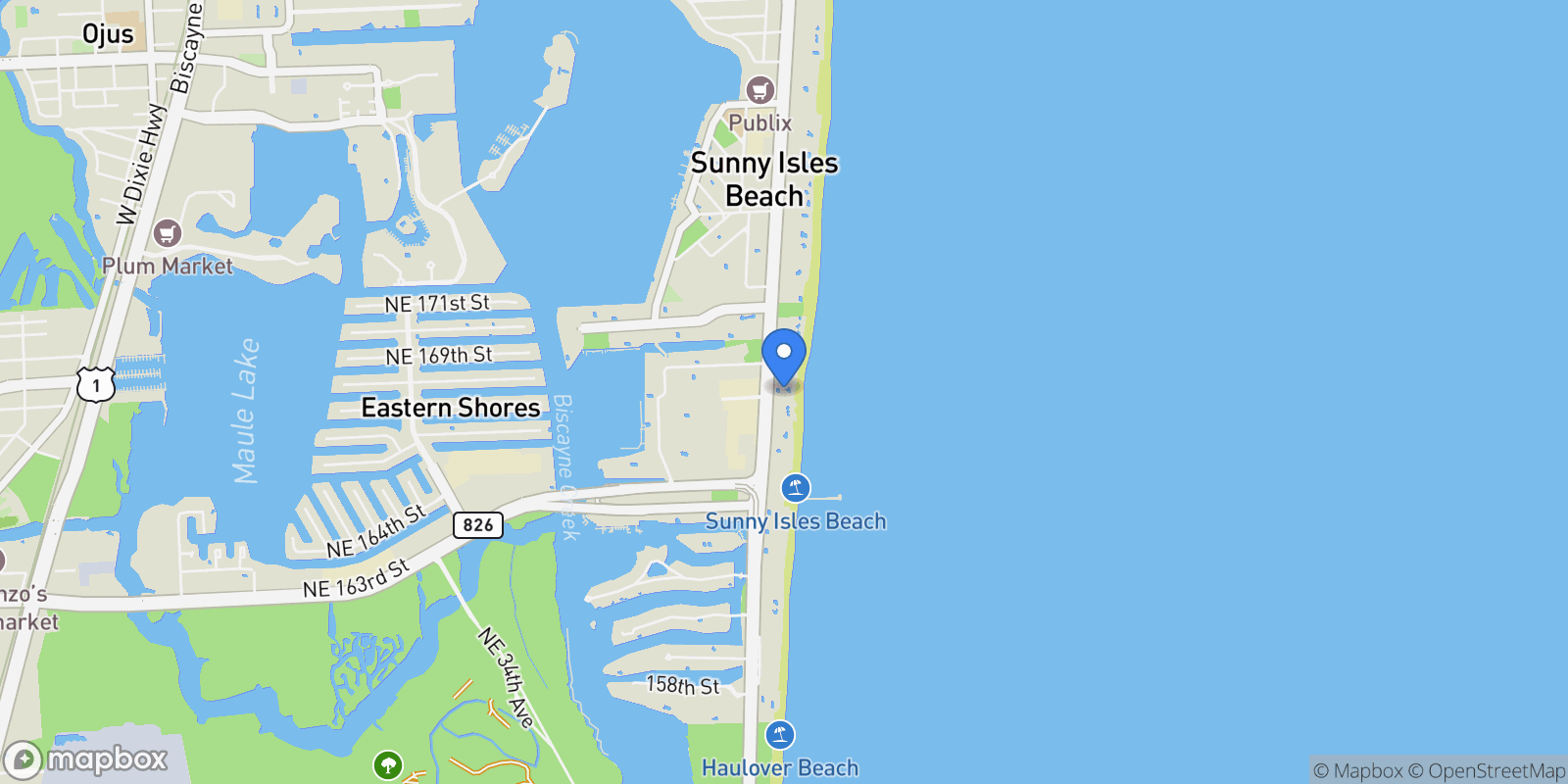 Map showing 17121 Collins Ave 4803, Golden Beach, Florida, United States.