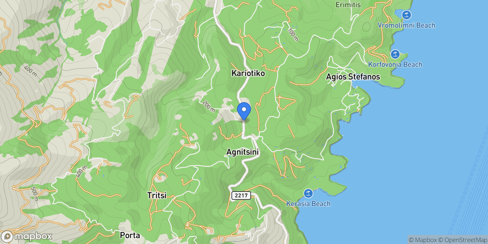 Map showing Agnitsini 491 00, Greece, Kassopaia, Peloponnese, Western Greece and the Ionian, Greece.