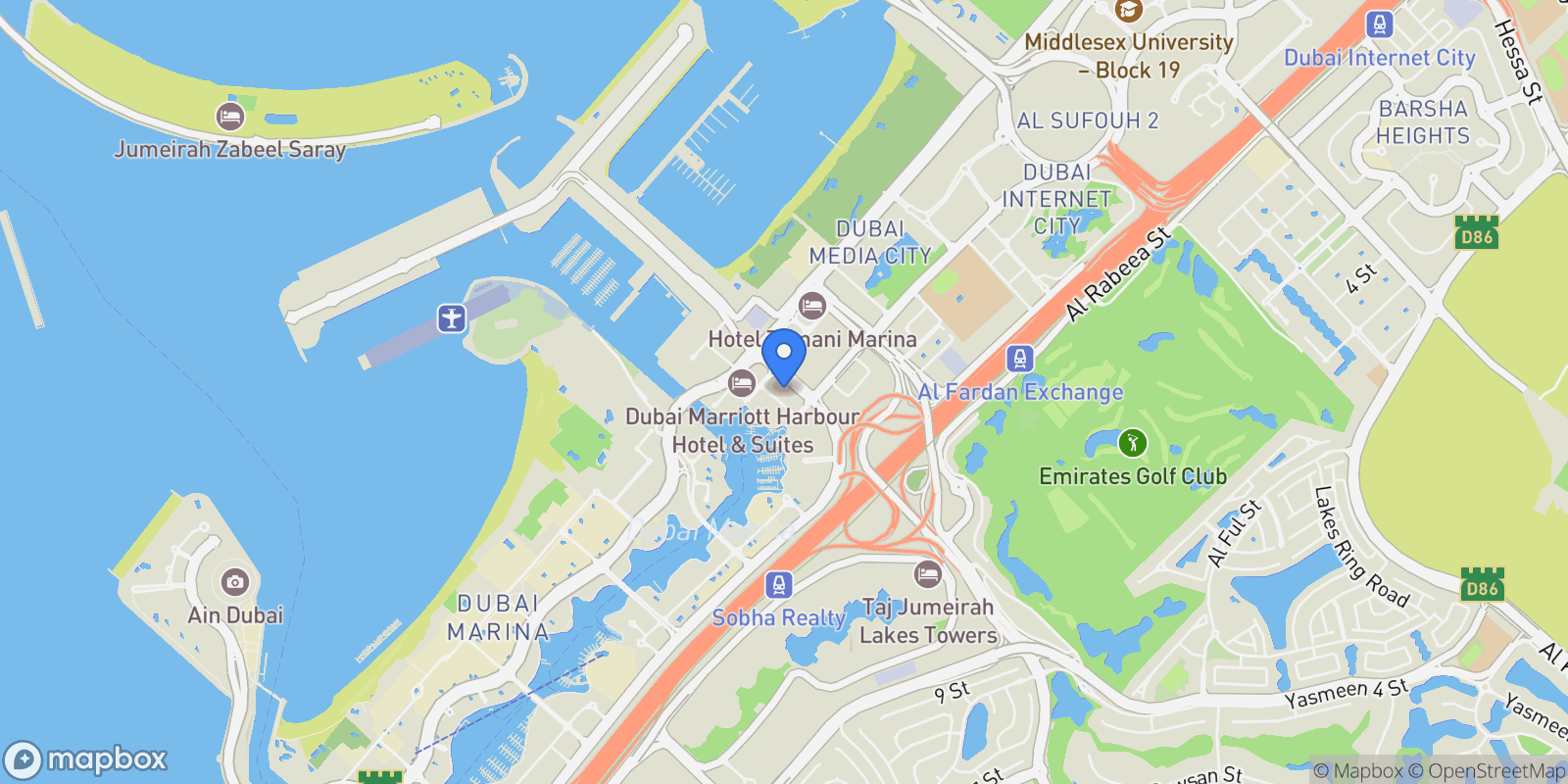 Map showing Kempinski Marina Residences, Kempinski Marina Residences
            , Dubai, Dubai, Dubai, United Arab Emirates.