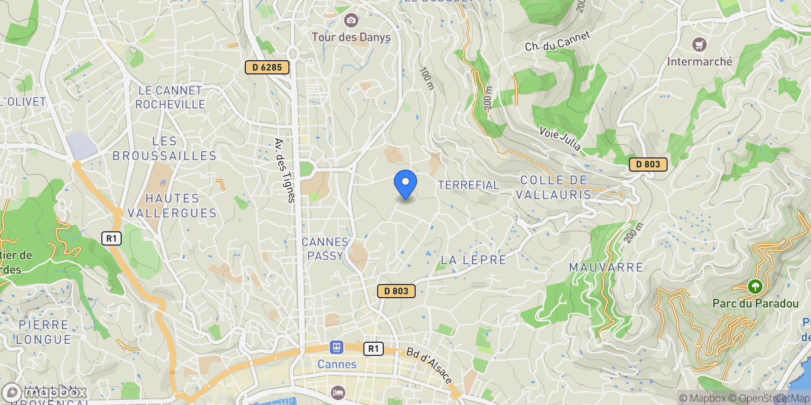 Map showing Cannes, Provence-Alpes-Côte d'Azur, France.