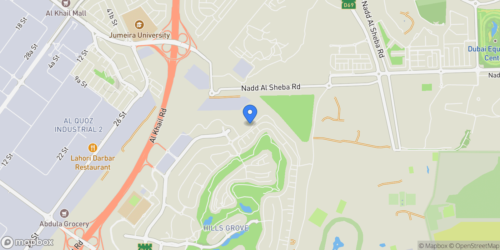 Map showing Palm Hills, Palm Hills
            , Dubai, Dubai, Dubai, United Arab Emirates.
