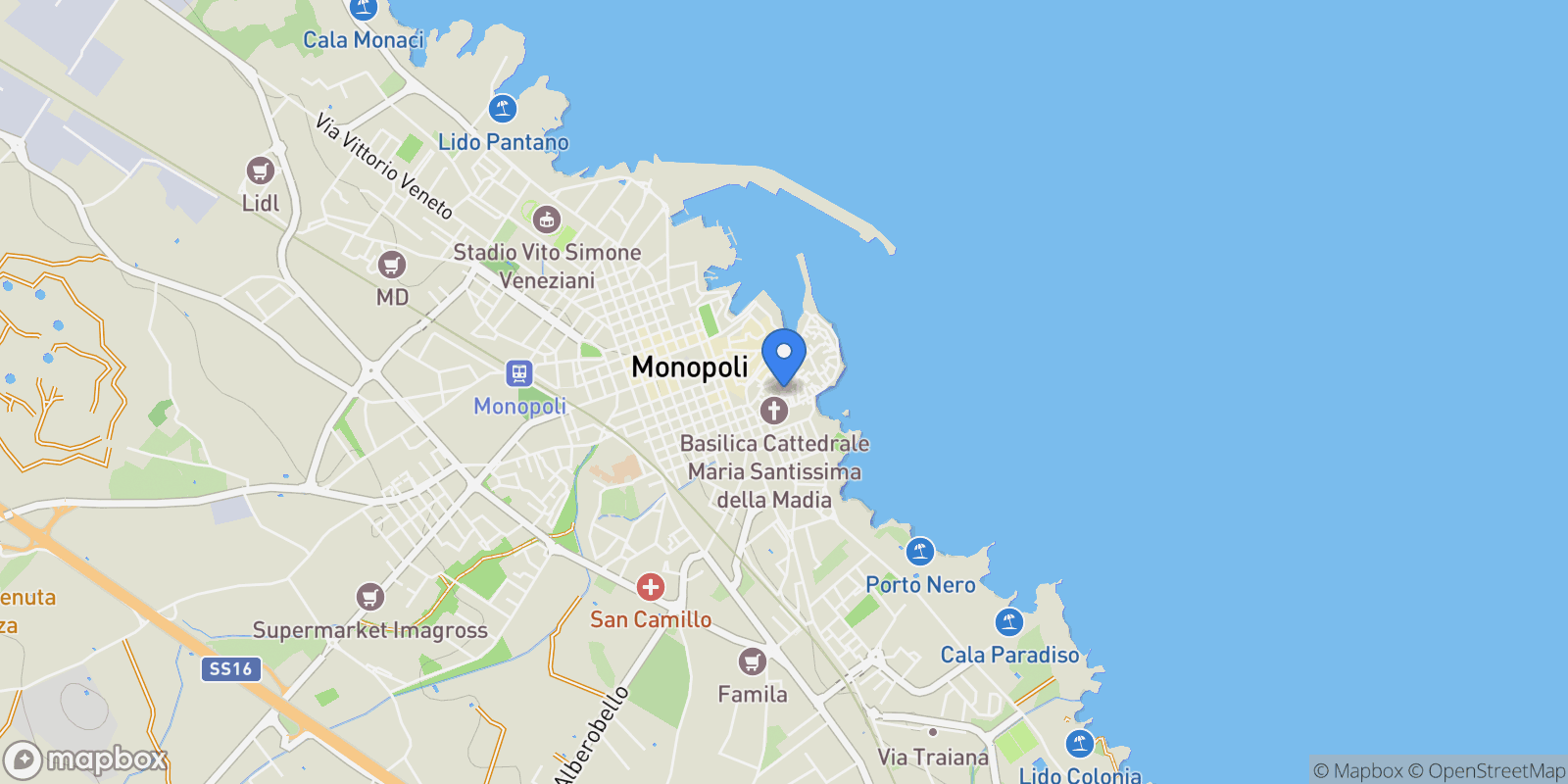 Map showing Monopoli, Apulia, Italy.