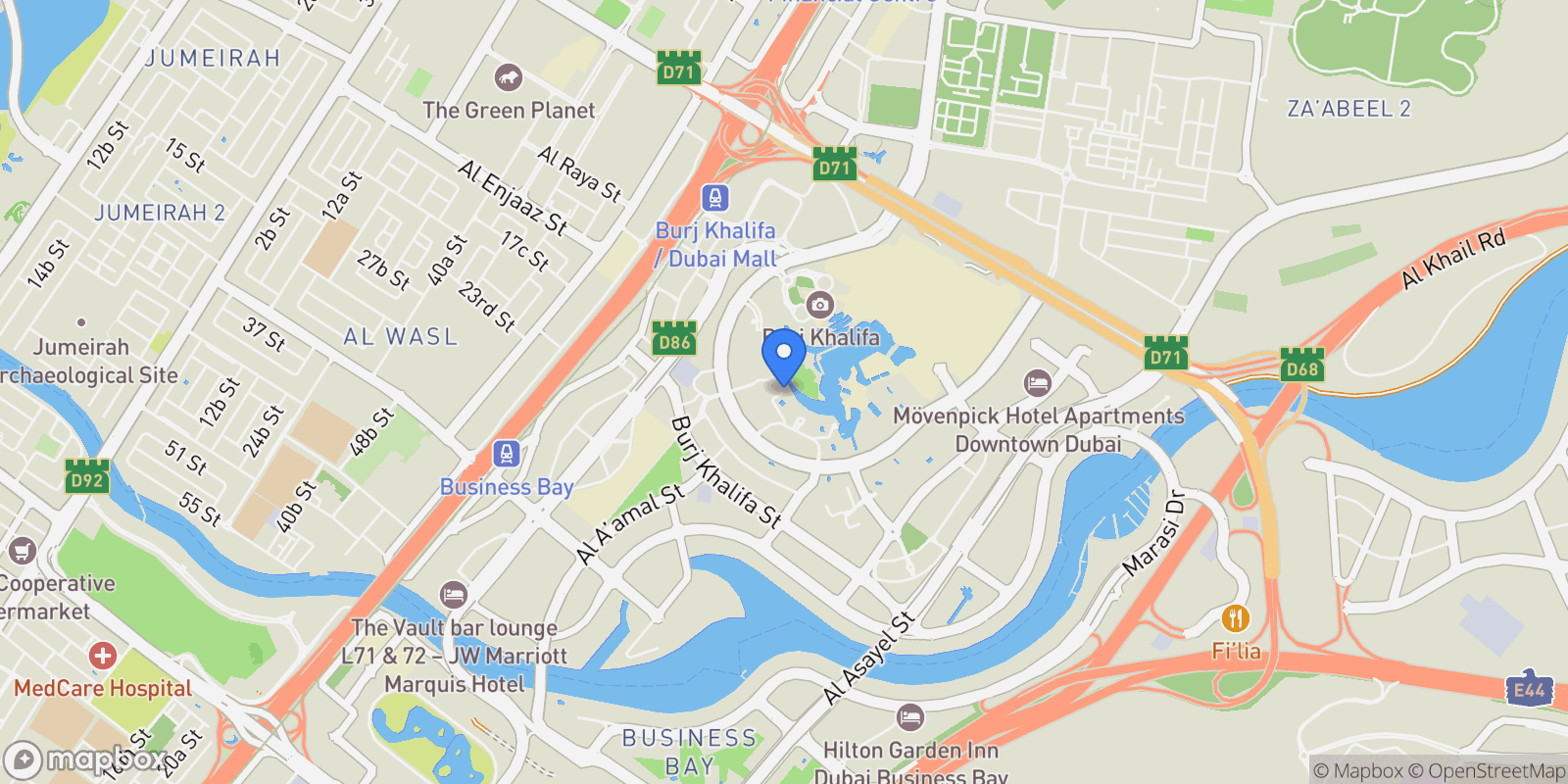 Map showing The Address Residences Dubai Opera Tower 1, The Address Residences Dubai Opera, Dubai, Dubai, United Arab Emirates.