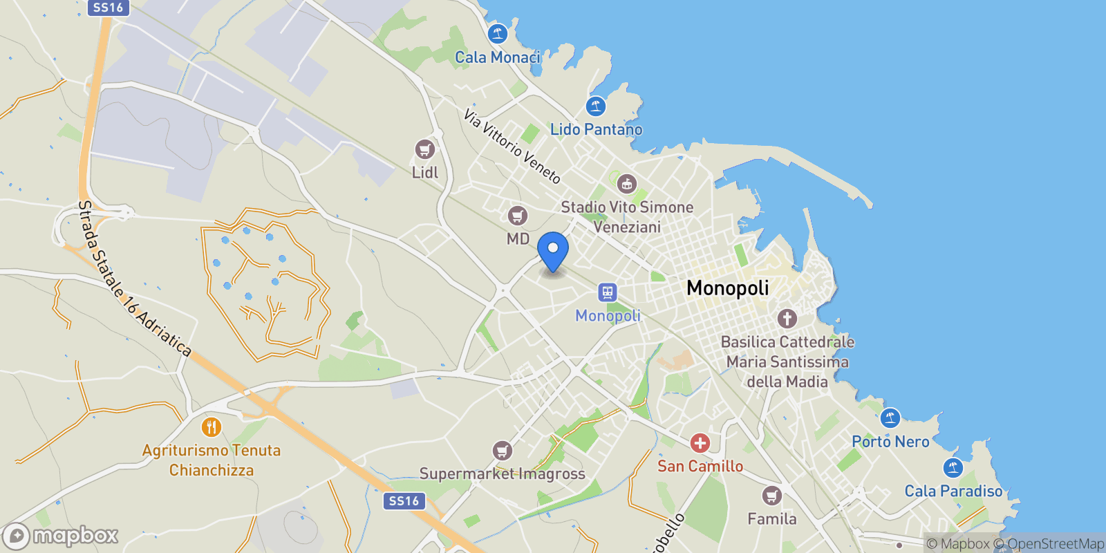 Map showing Monopoli, Apulia, Italy.
