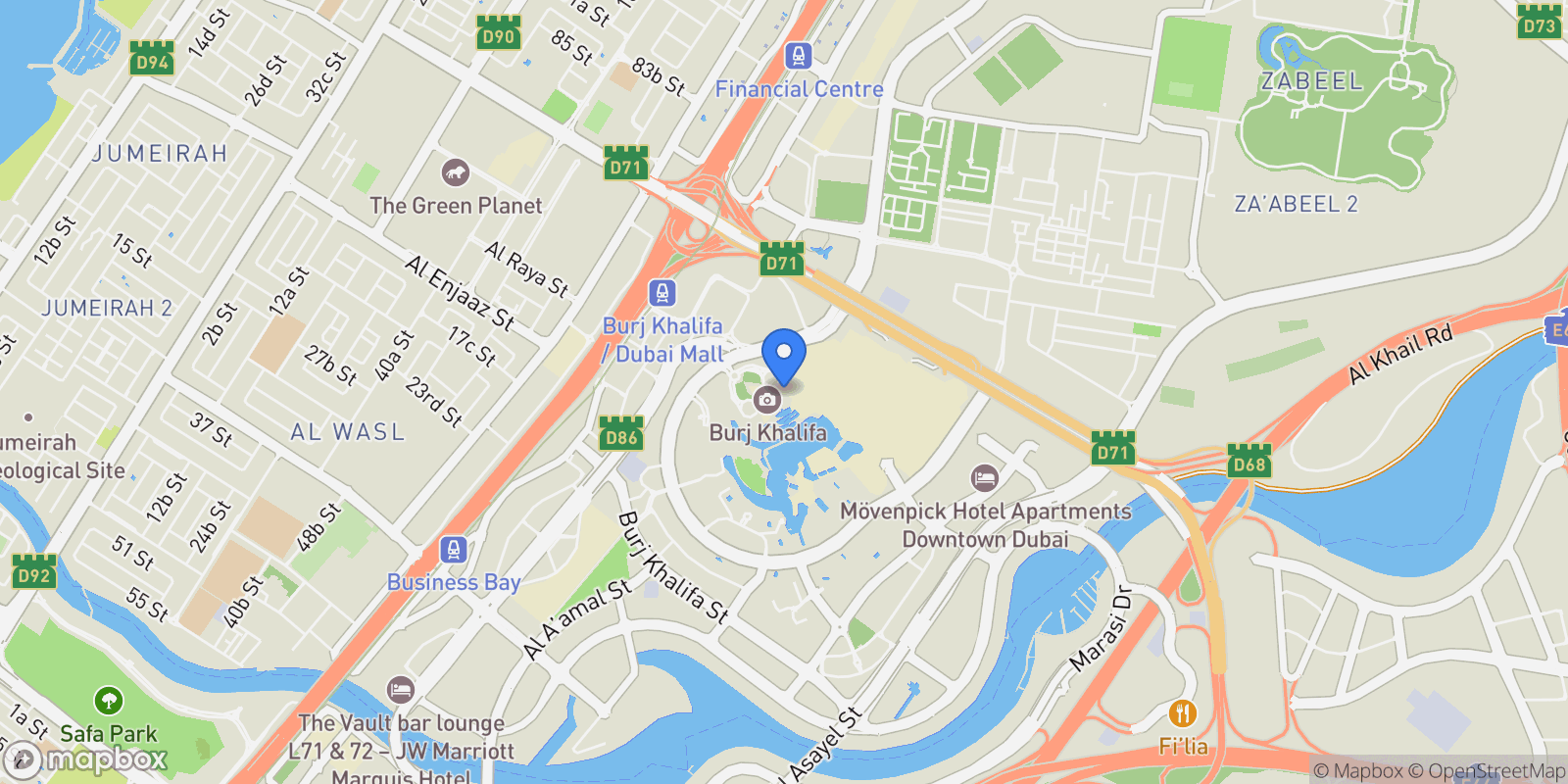 Map showing Exquisite Living Residences, Burj Khalifa Area
            , Dubai, Dubai, Dubai, United Arab Emirates.
