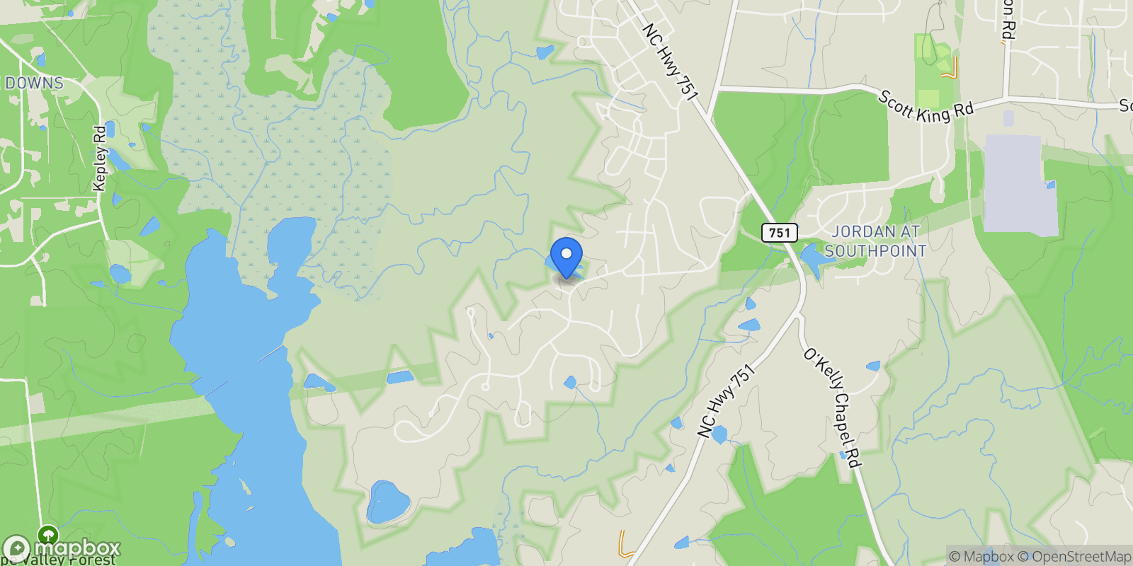 Map showing 2 Barkwood Court, Durham, North Carolina, United States.