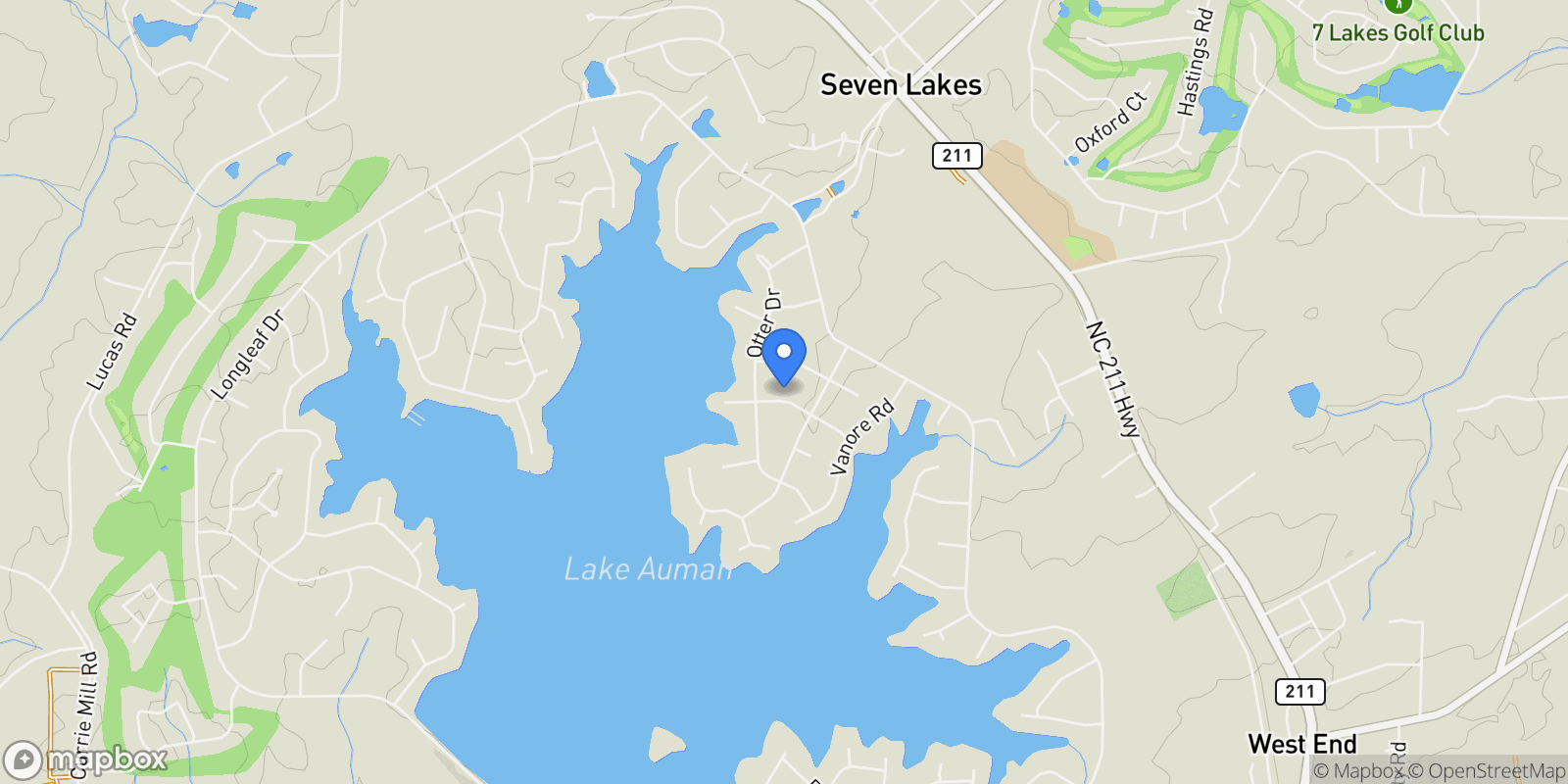Map showing 112 Mccracken Drive, Seven Lakes, North Carolina, United States.
