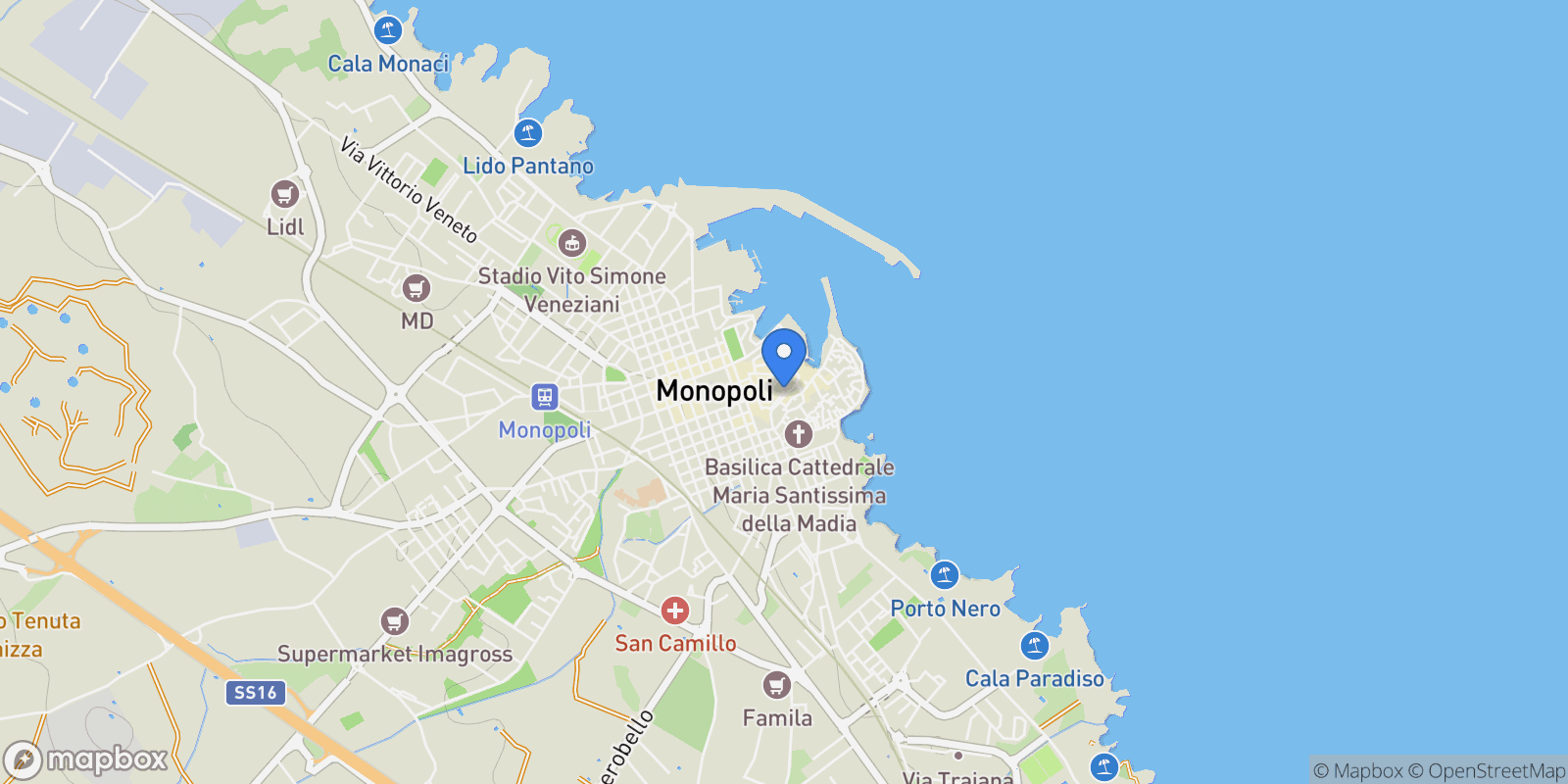 Map showing Monopoli, Apulia, Italy.
