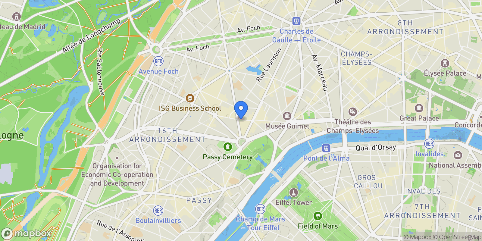 Map showing Rue de Lübeck, Paris, Île-de-France, France.