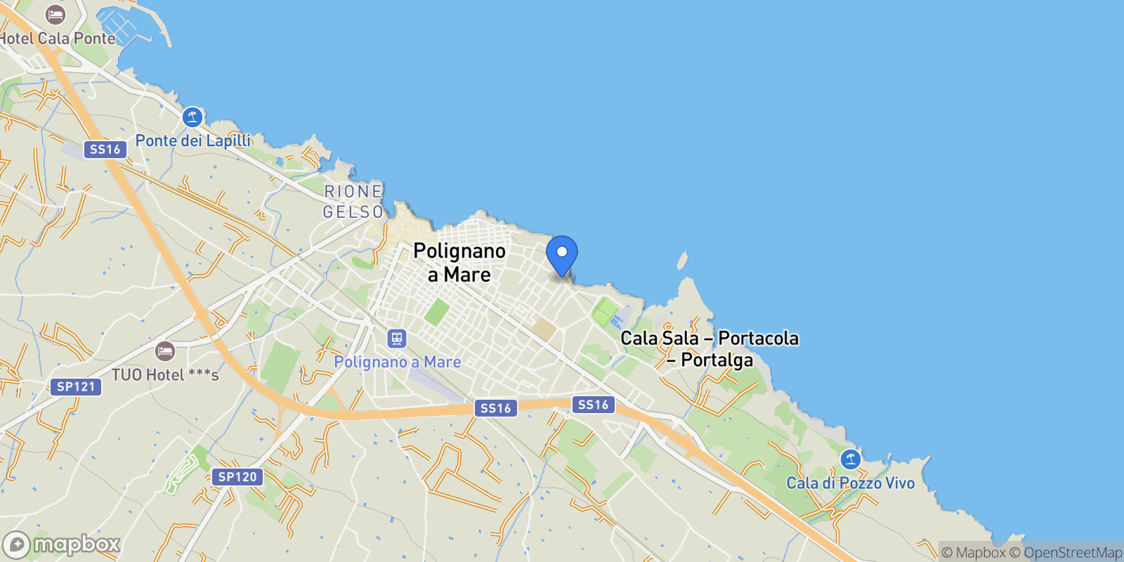 Map showing Polignano a Mare, Apulia, Italy.