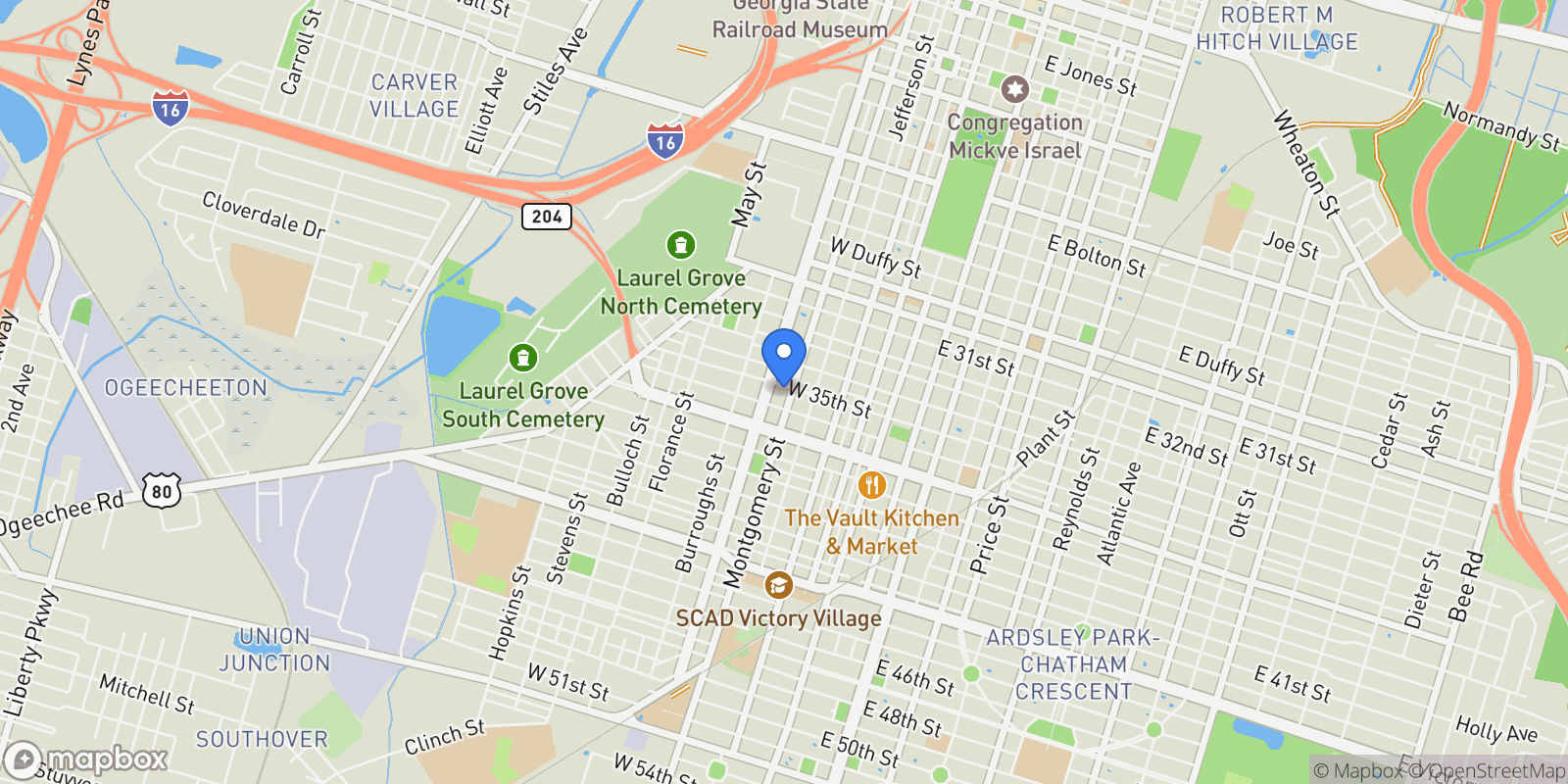 Map showing 407 W 35th Street, Savannah, Georgia, United States.