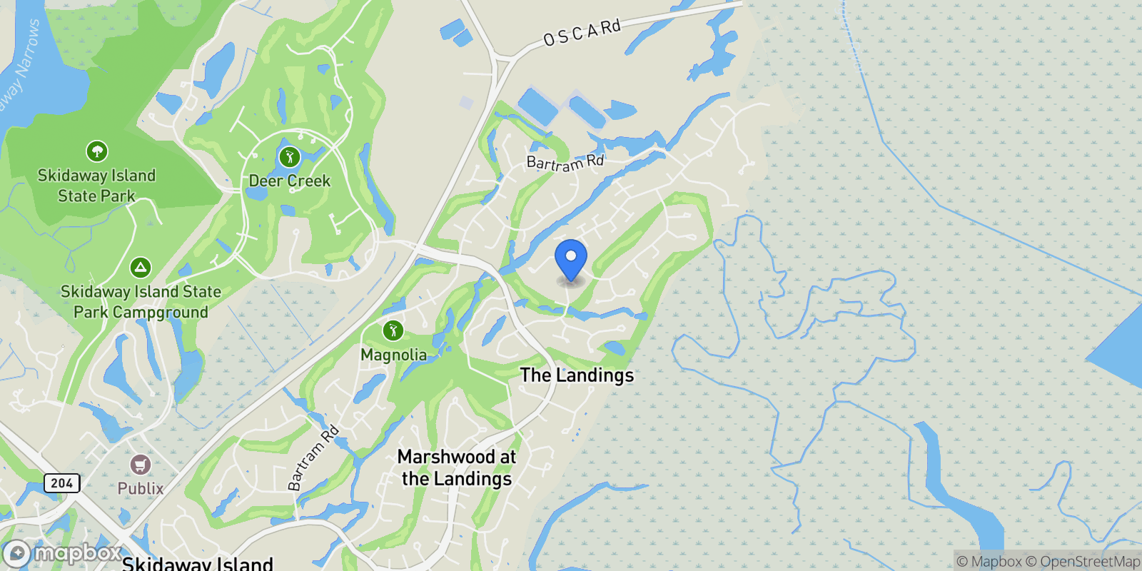 Map showing 1 Tything Man Lane, Savannah, Georgia, United States.
