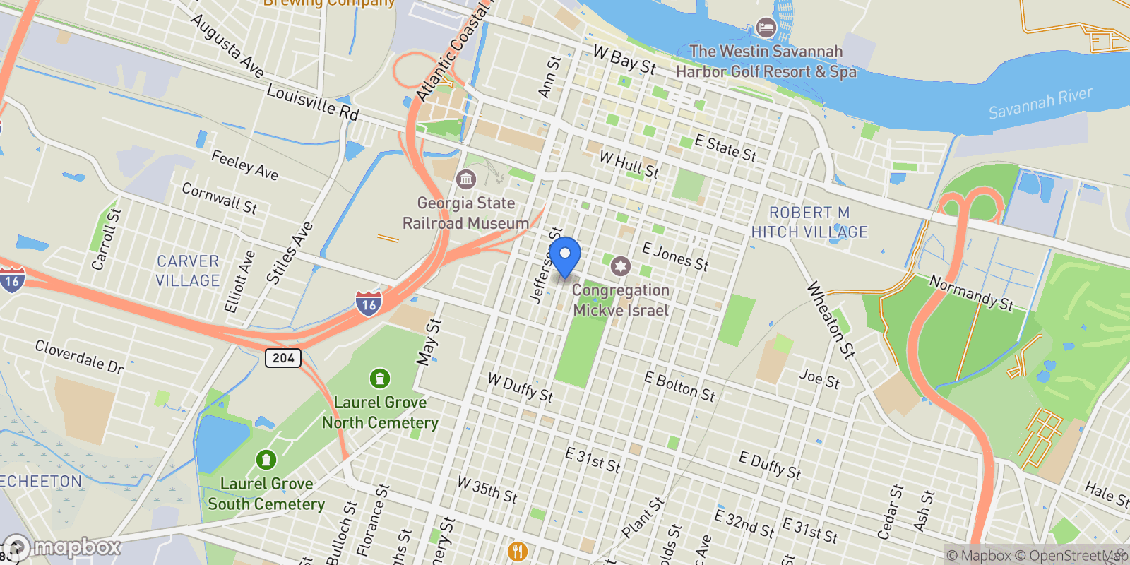 Map showing 512 Barnard Street, Savannah, Georgia, United States.