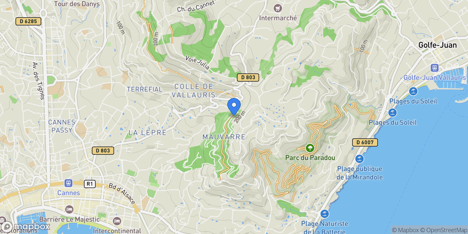 Map showing Cannes, Provence-Alpes-Côte d'Azur, France.