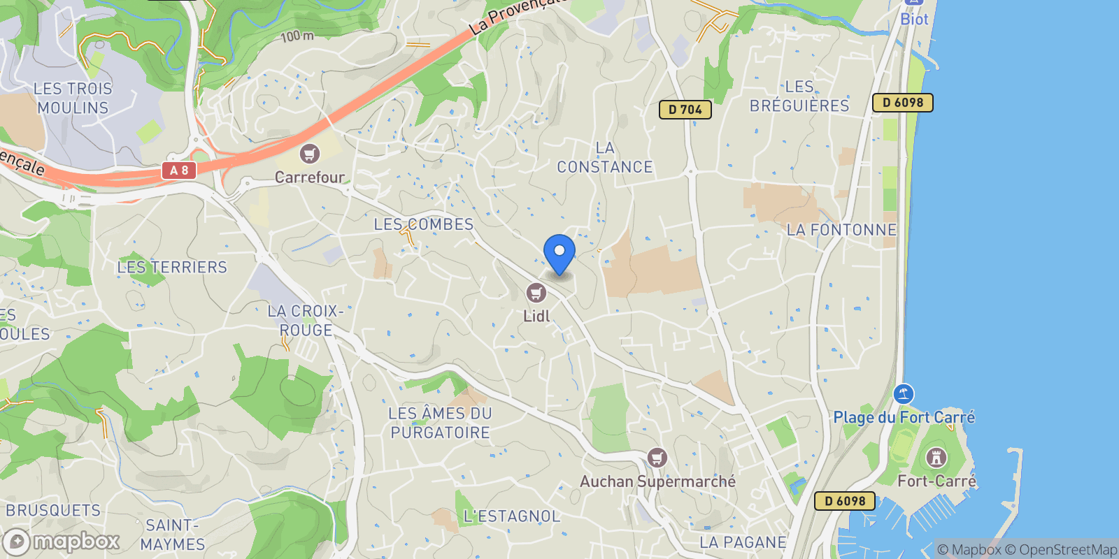 Map showing Antibes, Provence-Alpes-Côte d'Azur, France.
