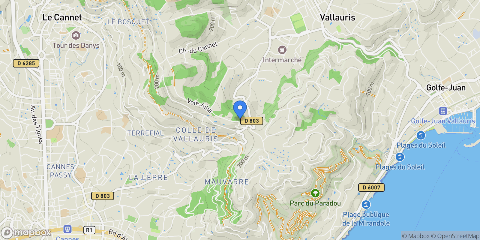 Map showing Cannes, Provence-Alpes-Côte d'Azur, France.