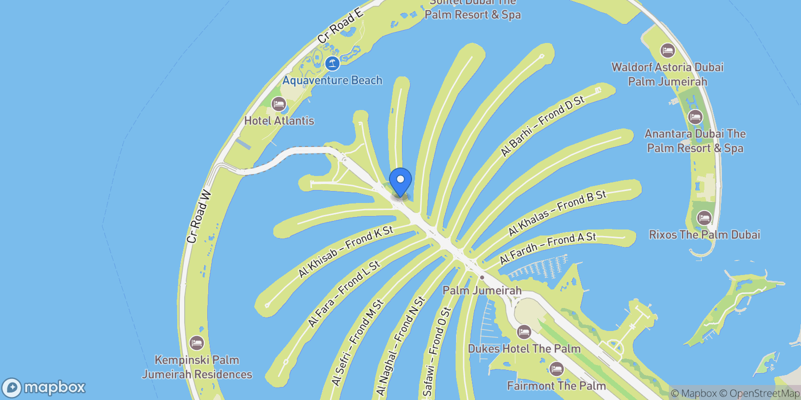 Map showing Dubai - Palm Jumeirah - Signature Villas - Signature Villas Frond G, Dubai, Dubai, United Arab Emirates.