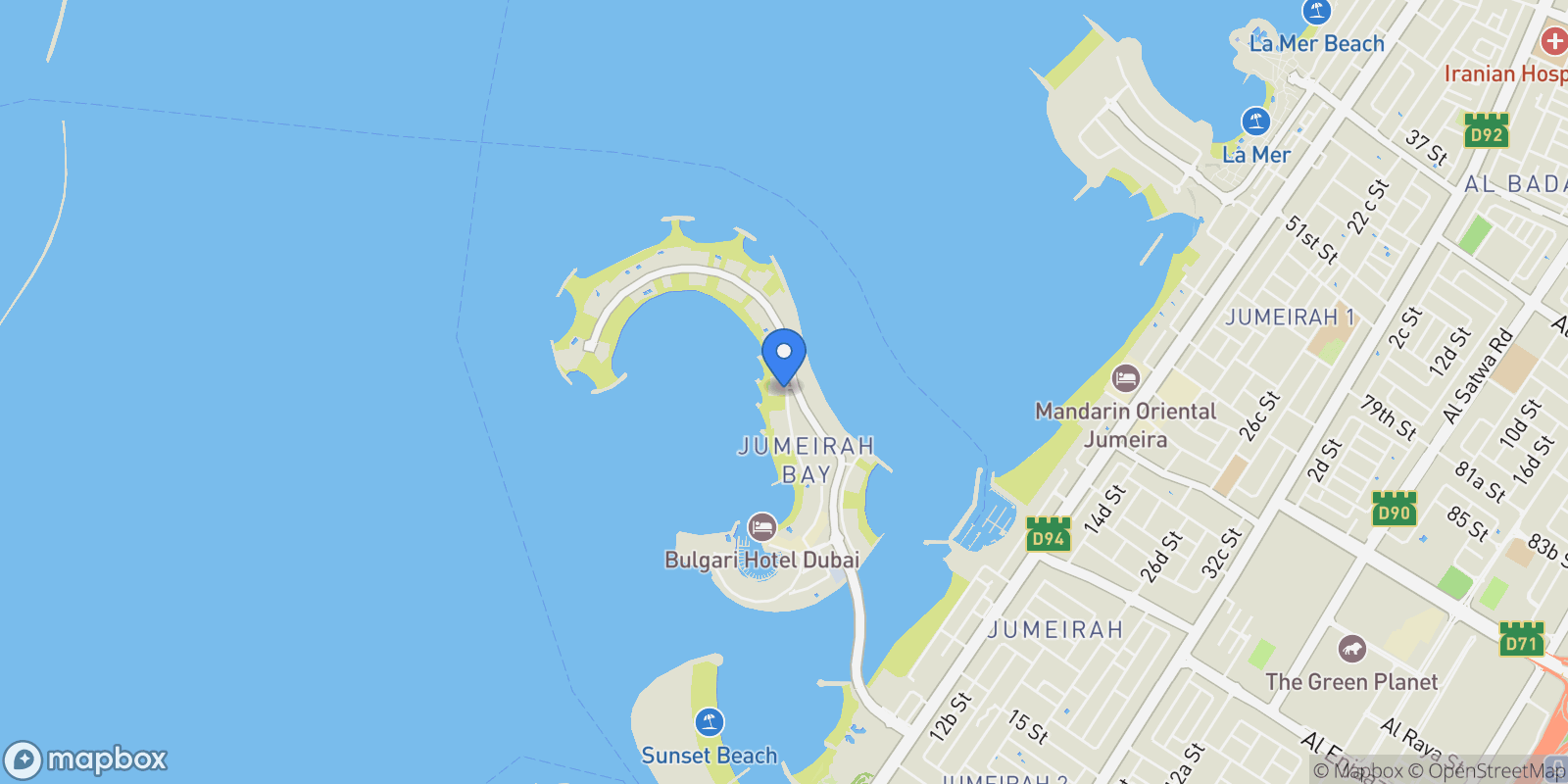 Map showing Dubai - Jumeirah - Jumeirah Bay Island - Jumeirah Bay Island Villas, NA, Dubai, Dubai, United Arab Emirates.