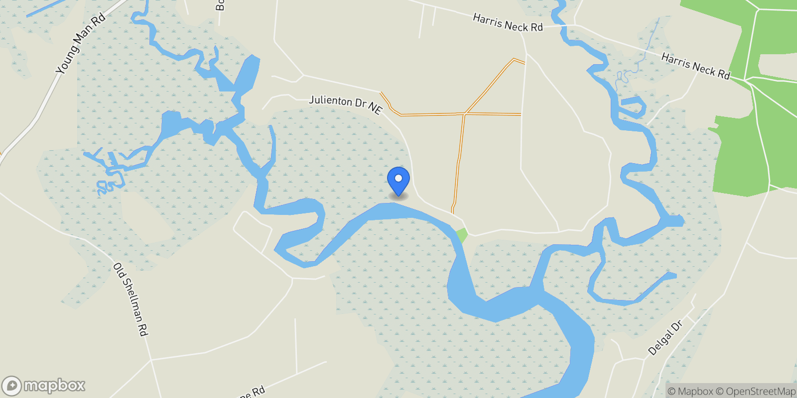 Map showing 1052 Egret Lane NE, 31331, Georgia, United States.