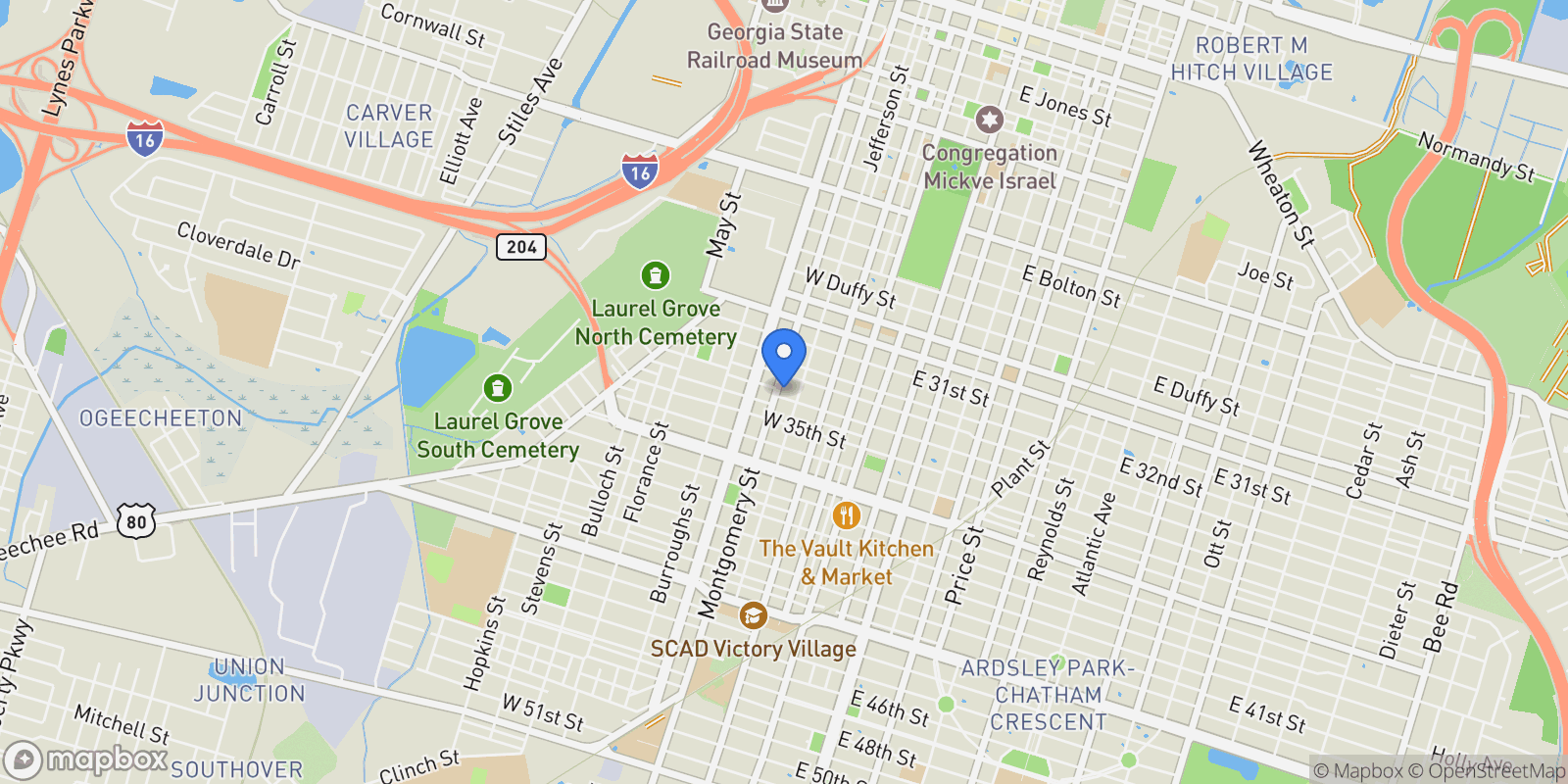 Map showing 310 W 34th Street, Savannah, Georgia, United States.