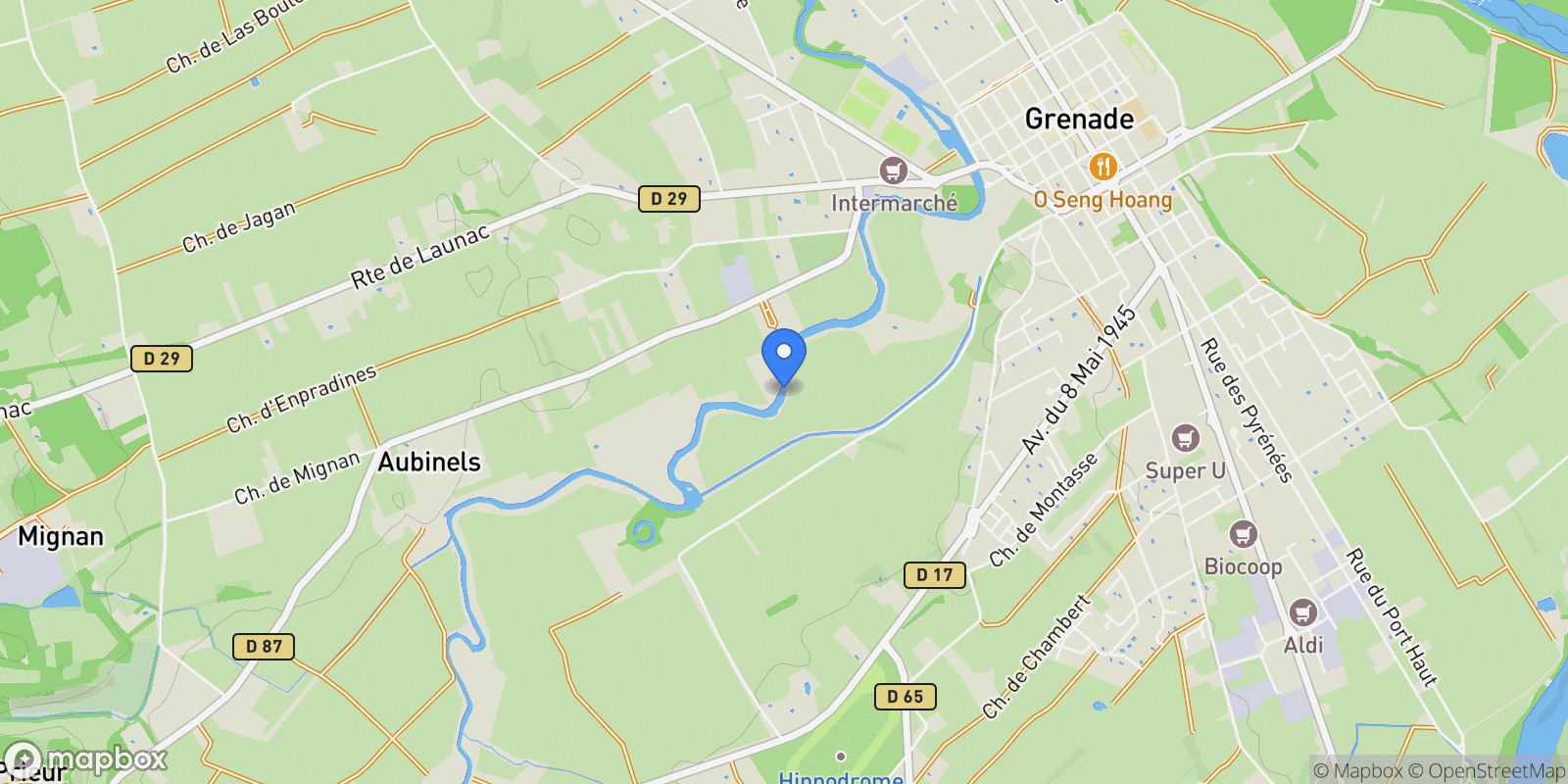 Map showing Grenade, Occitanie, France.