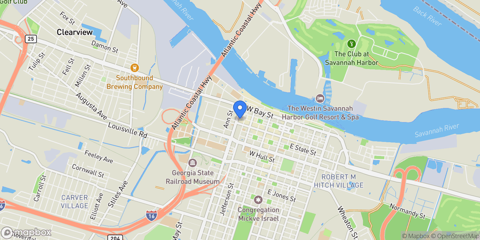 Map showing 411 W Congress Street 5, Savannah, Georgia, United States.
