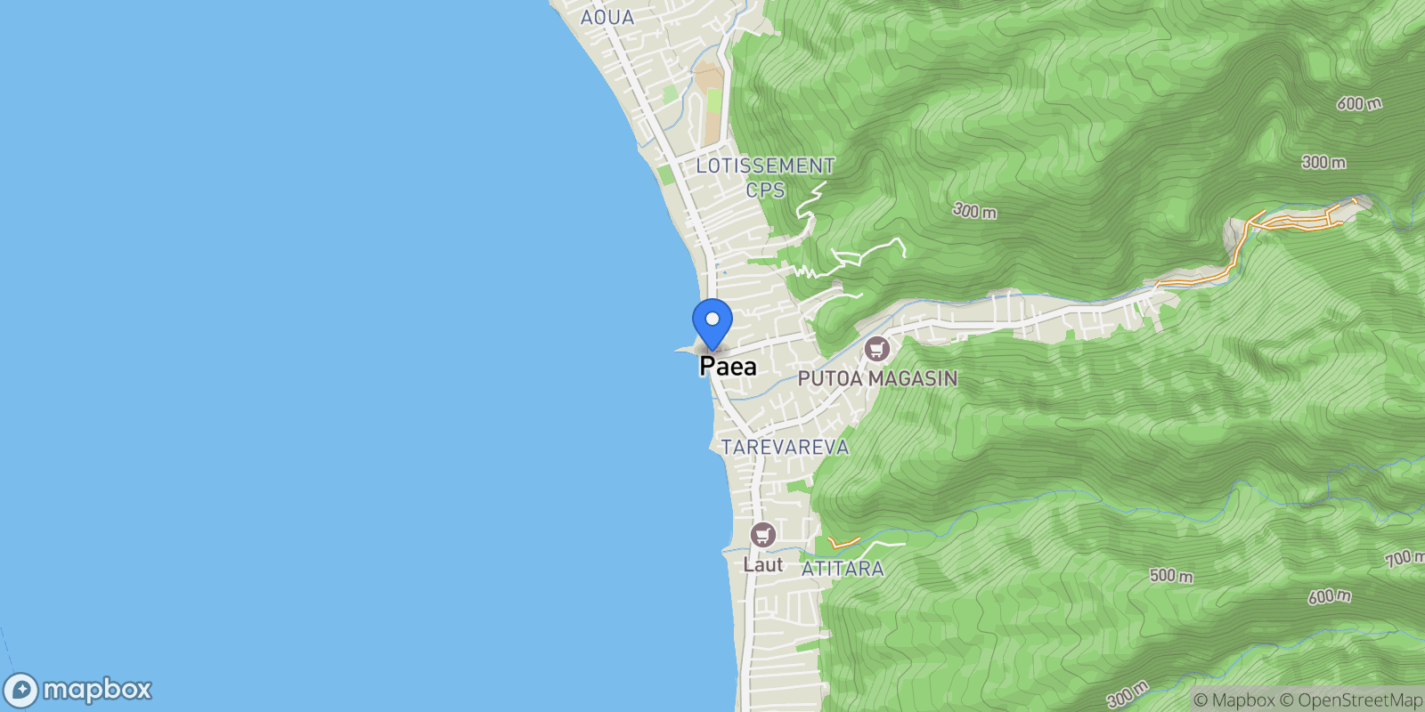 Map showing Paea, Paea, Pā'ea, Windward Islands, French Polynesia.