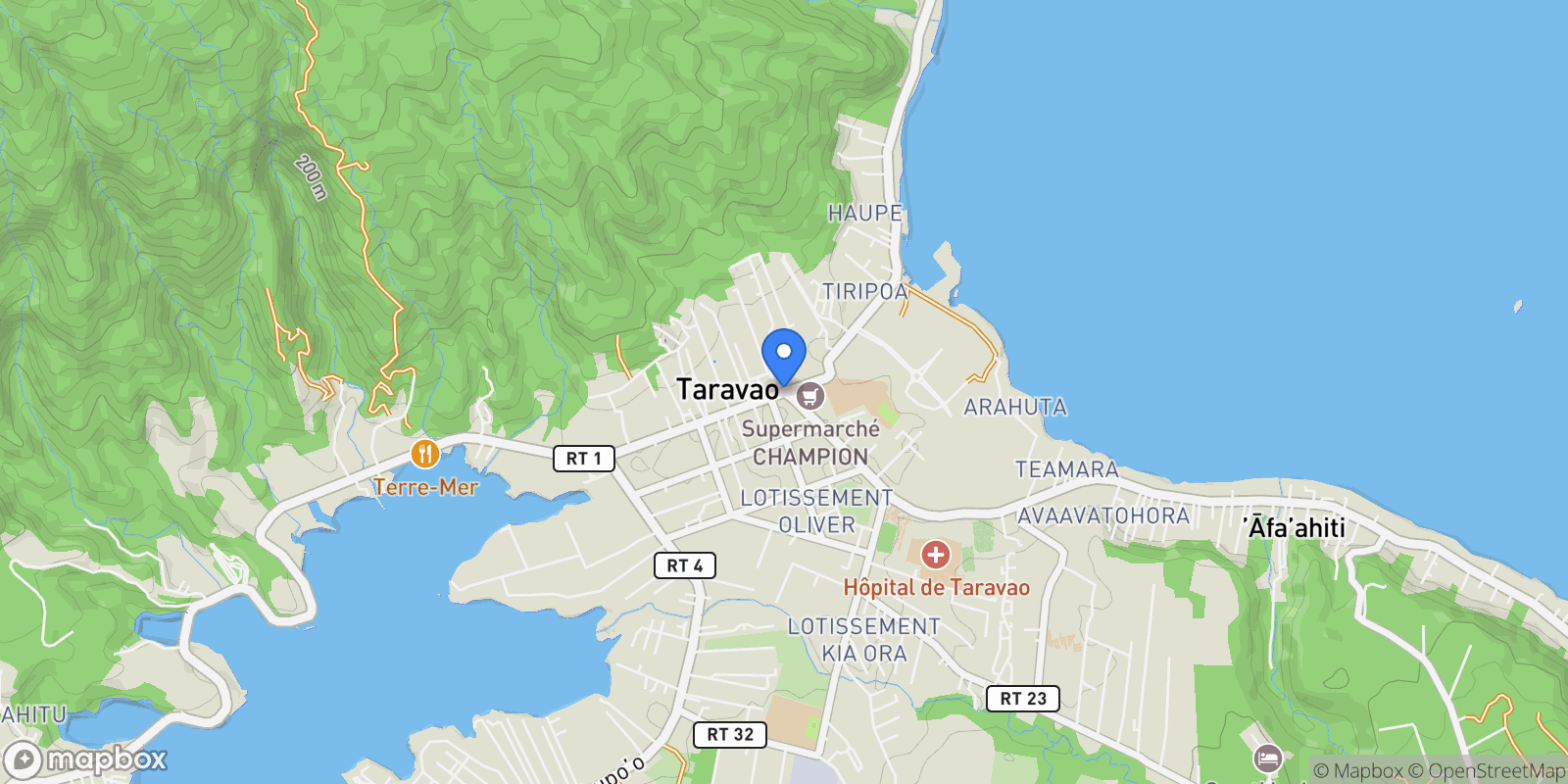 Map showing Taravao, Taravao, Windward Islands, French Polynesia.