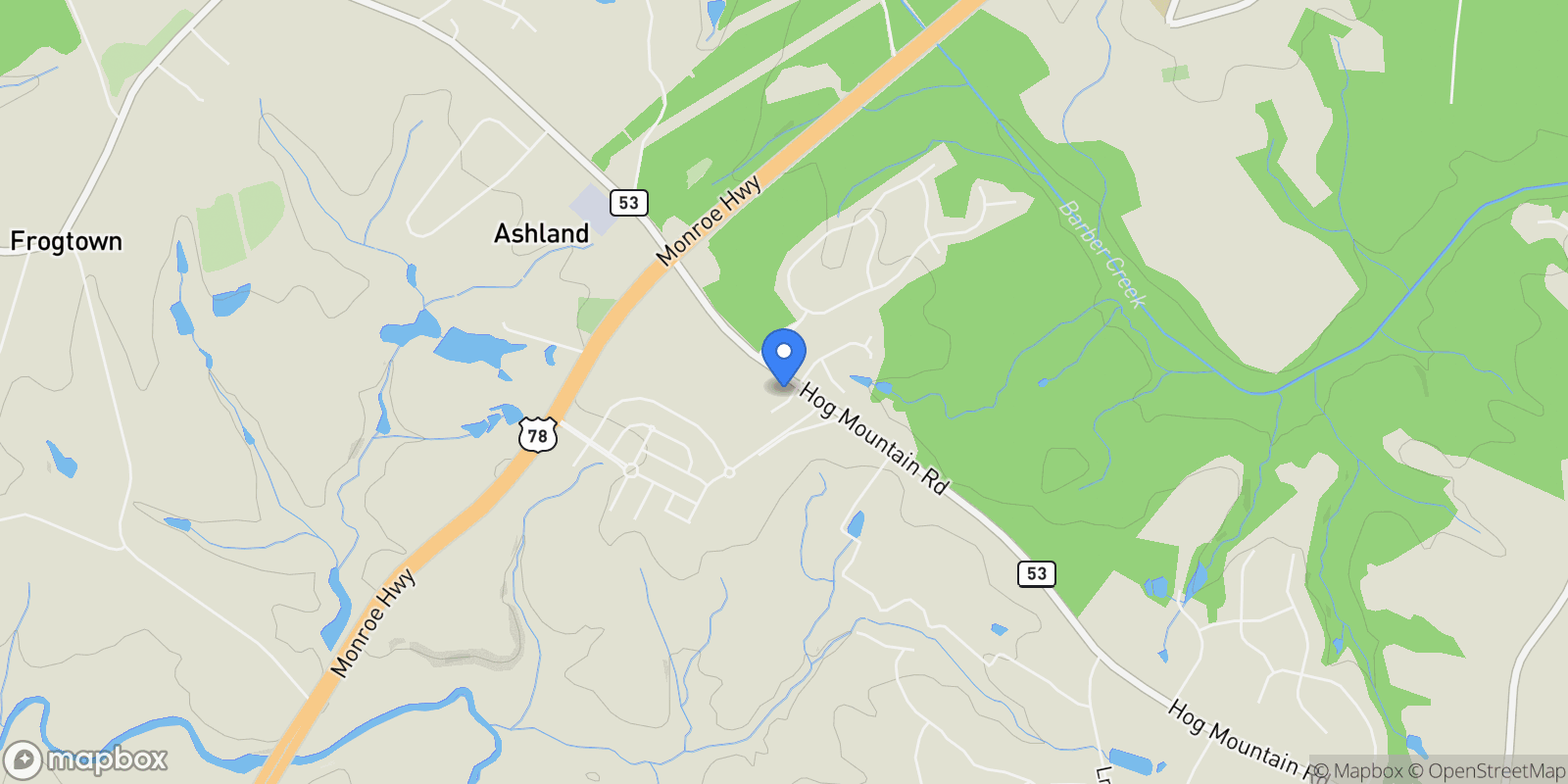 Map showing 1180 Summerfield Lane, Watkinsville, Georgia, United States.