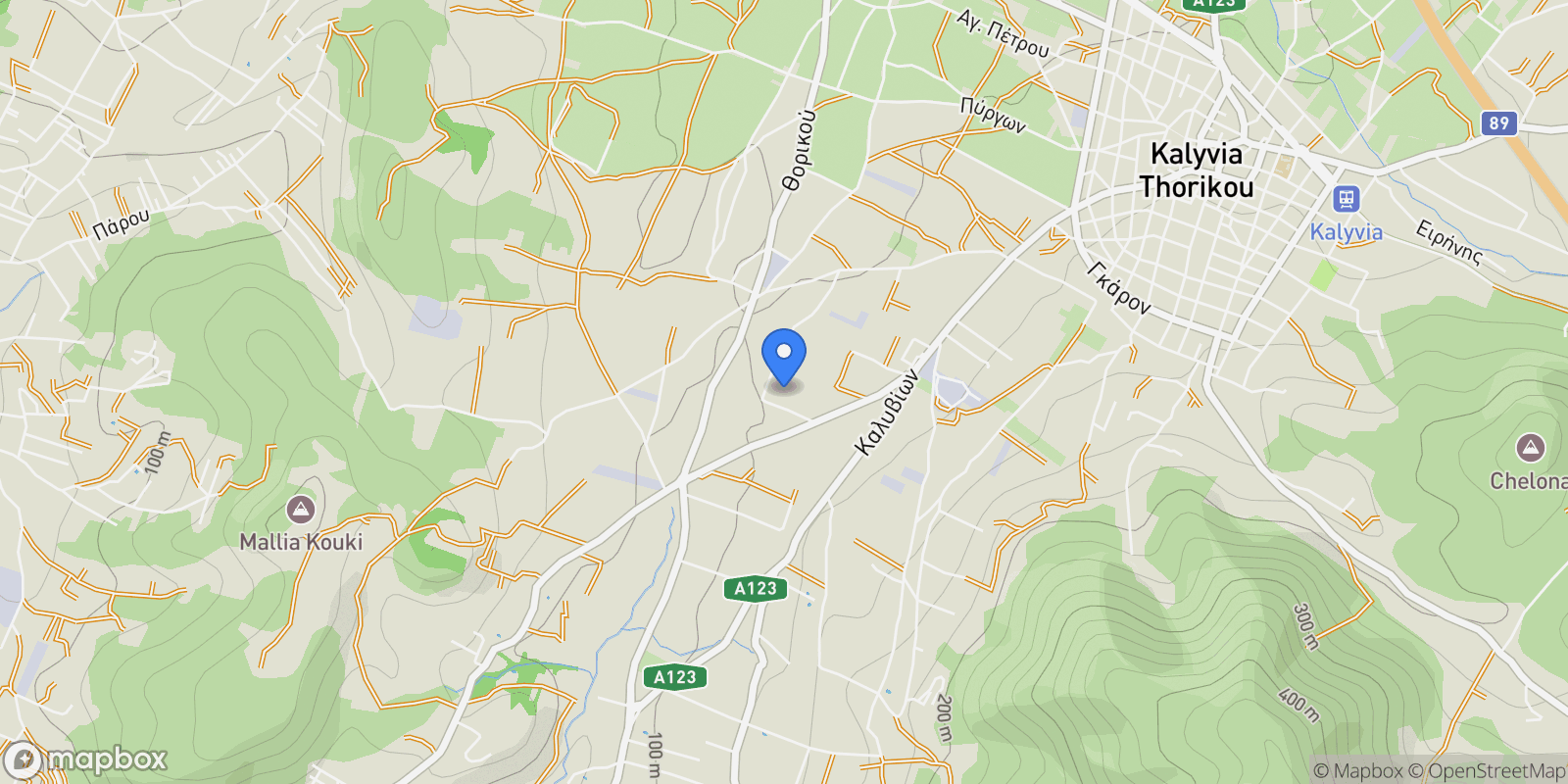 Map showing Kalyvia Thorikou, Attica, Greece.