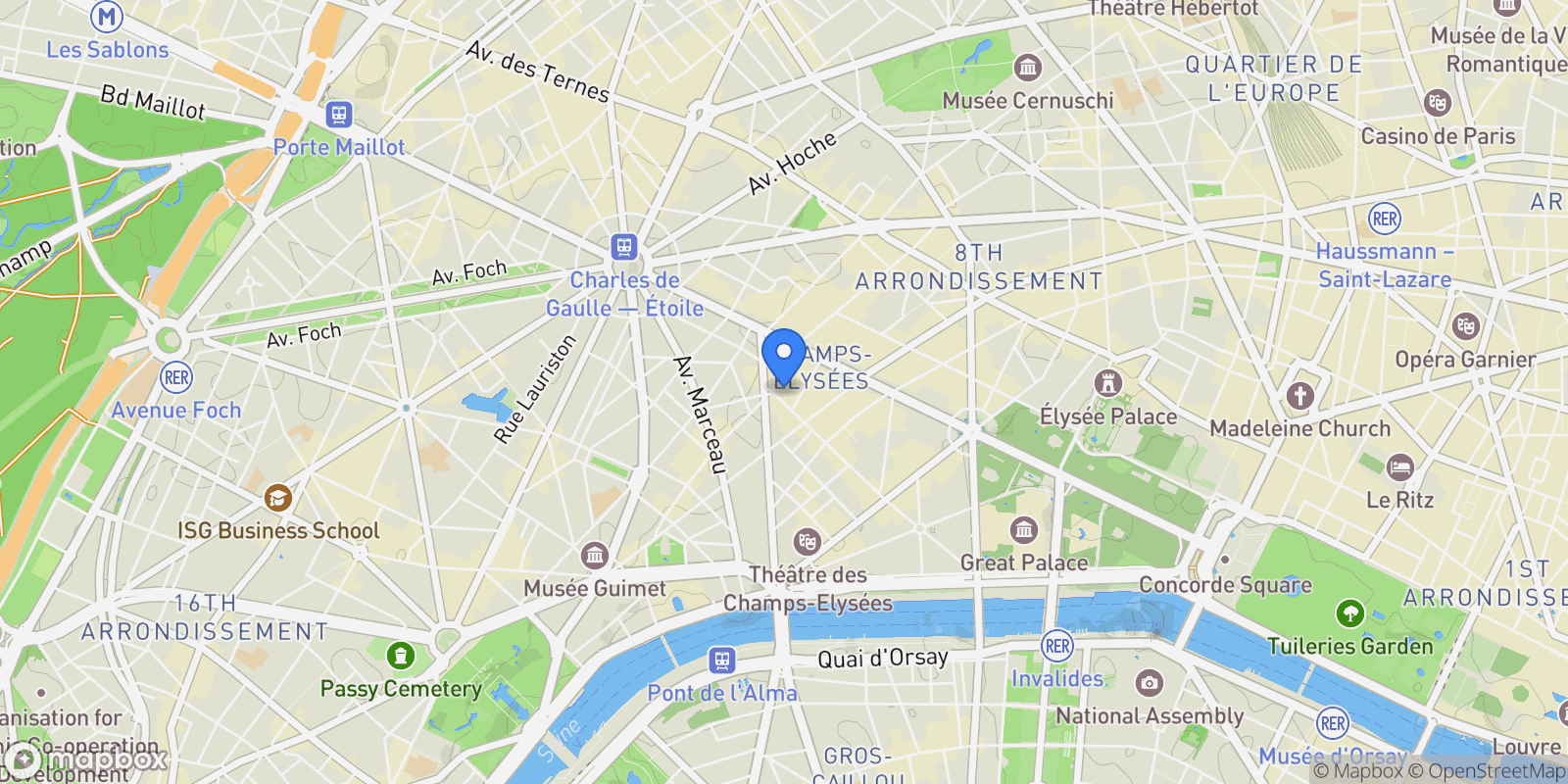 Map showing Paris, Île-de-France, France.