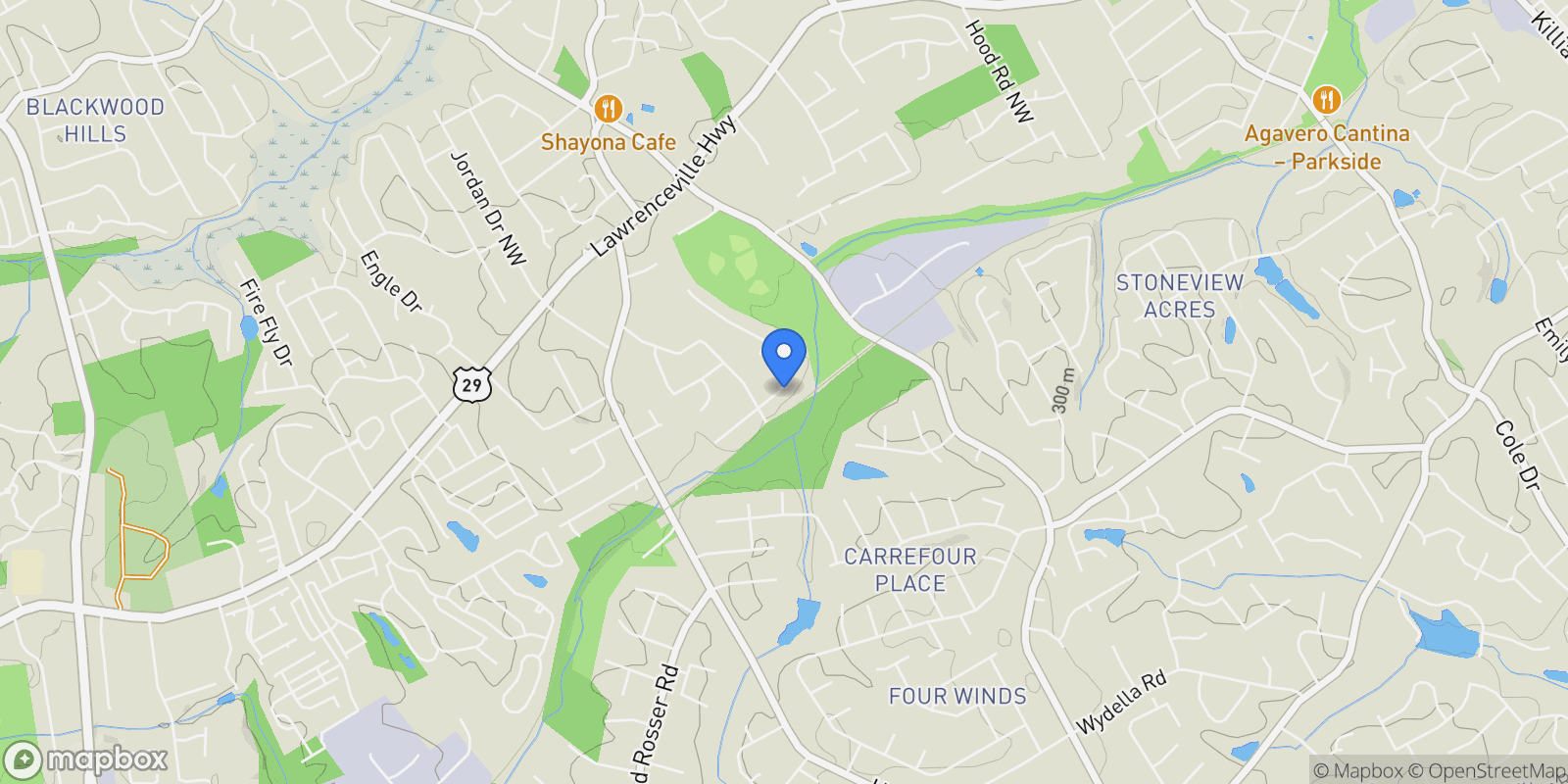 Map showing 194 Jennifer Lane NW, Lilburn, Georgia, United States.