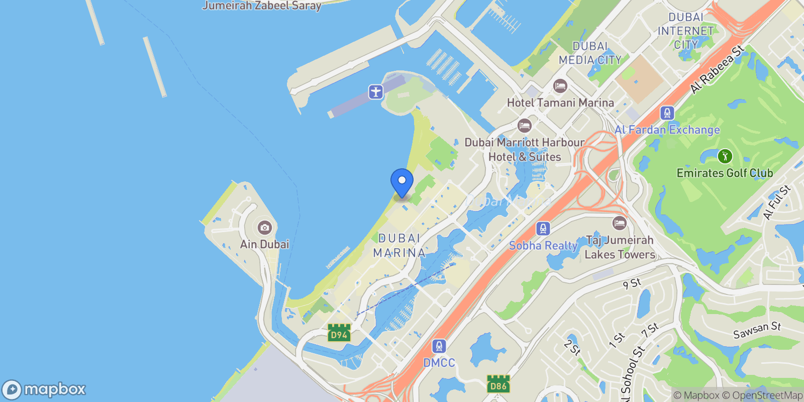 Map showing Five Luxe JBR, Jumeirah Beach Residence, Dubai, Dubai, United Arab Emirates.