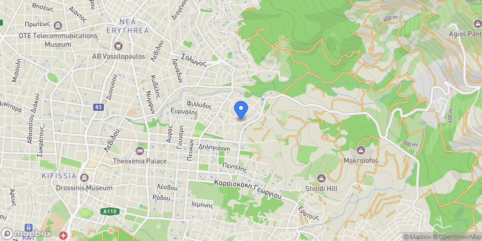 Map showing Kifisia, Attica, Greece.