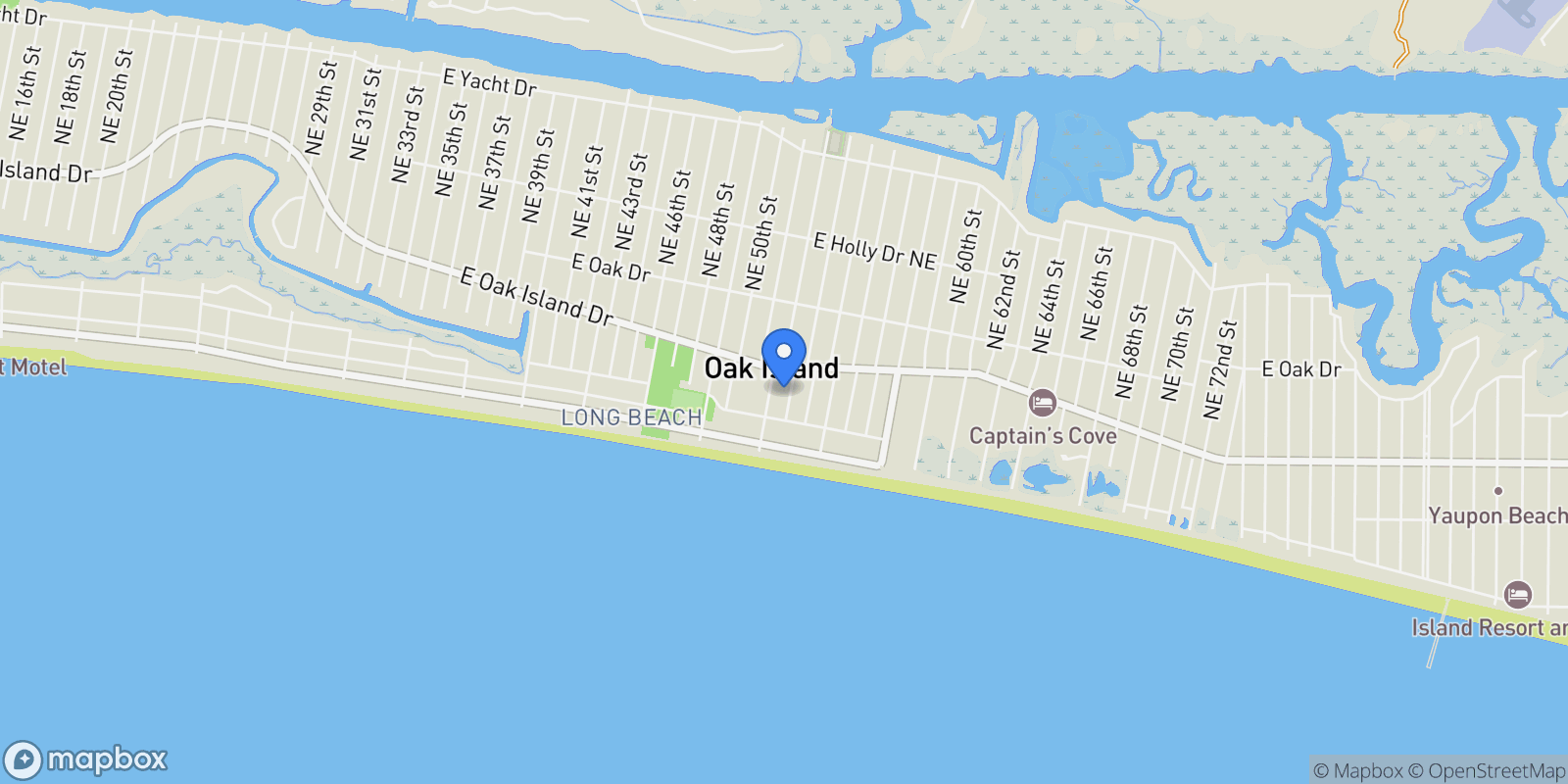 Map showing 105 SE 53rd Street, Oak Island, North Carolina, United States.