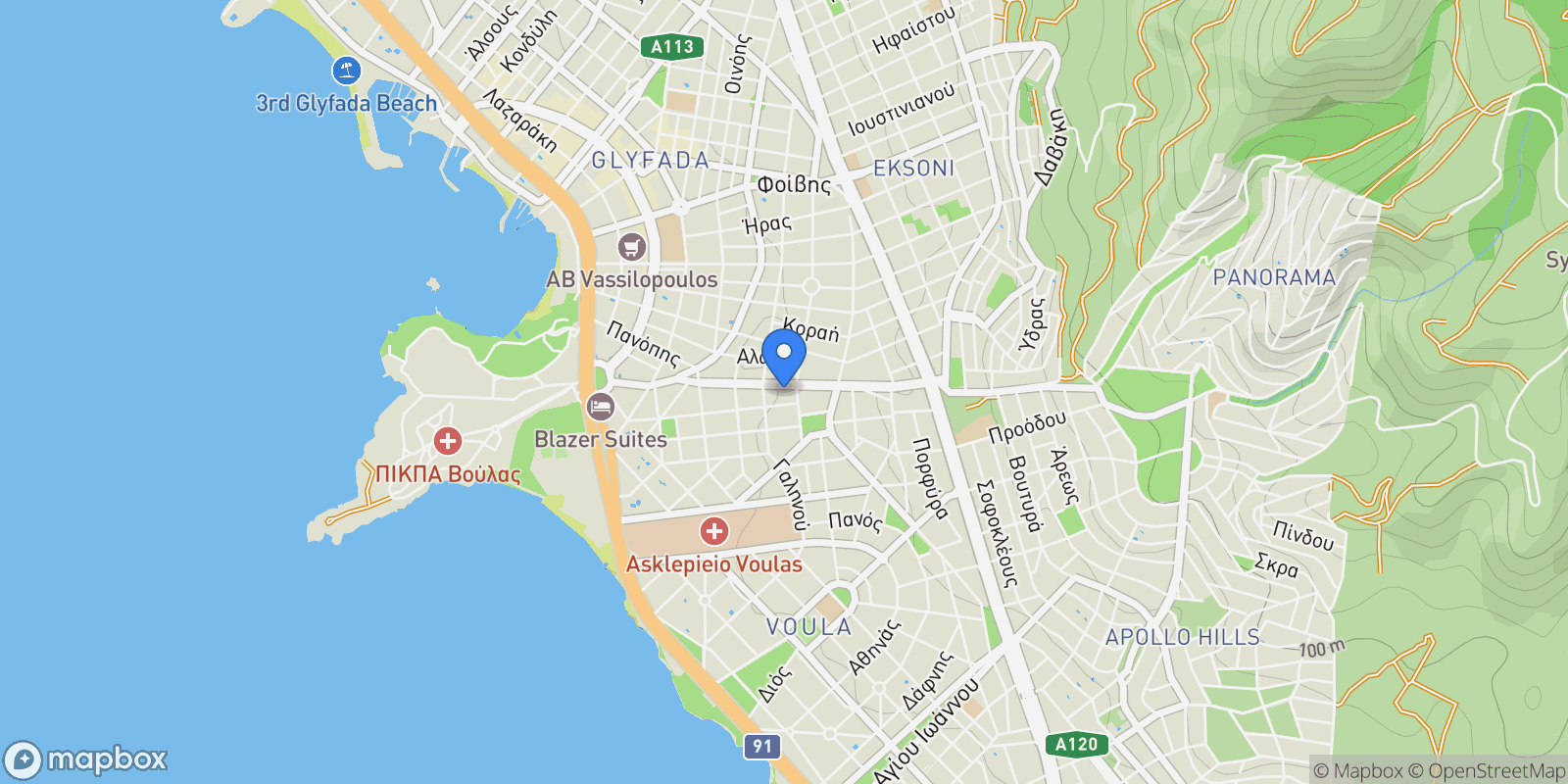 Map showing Voula, Attica, Greece.