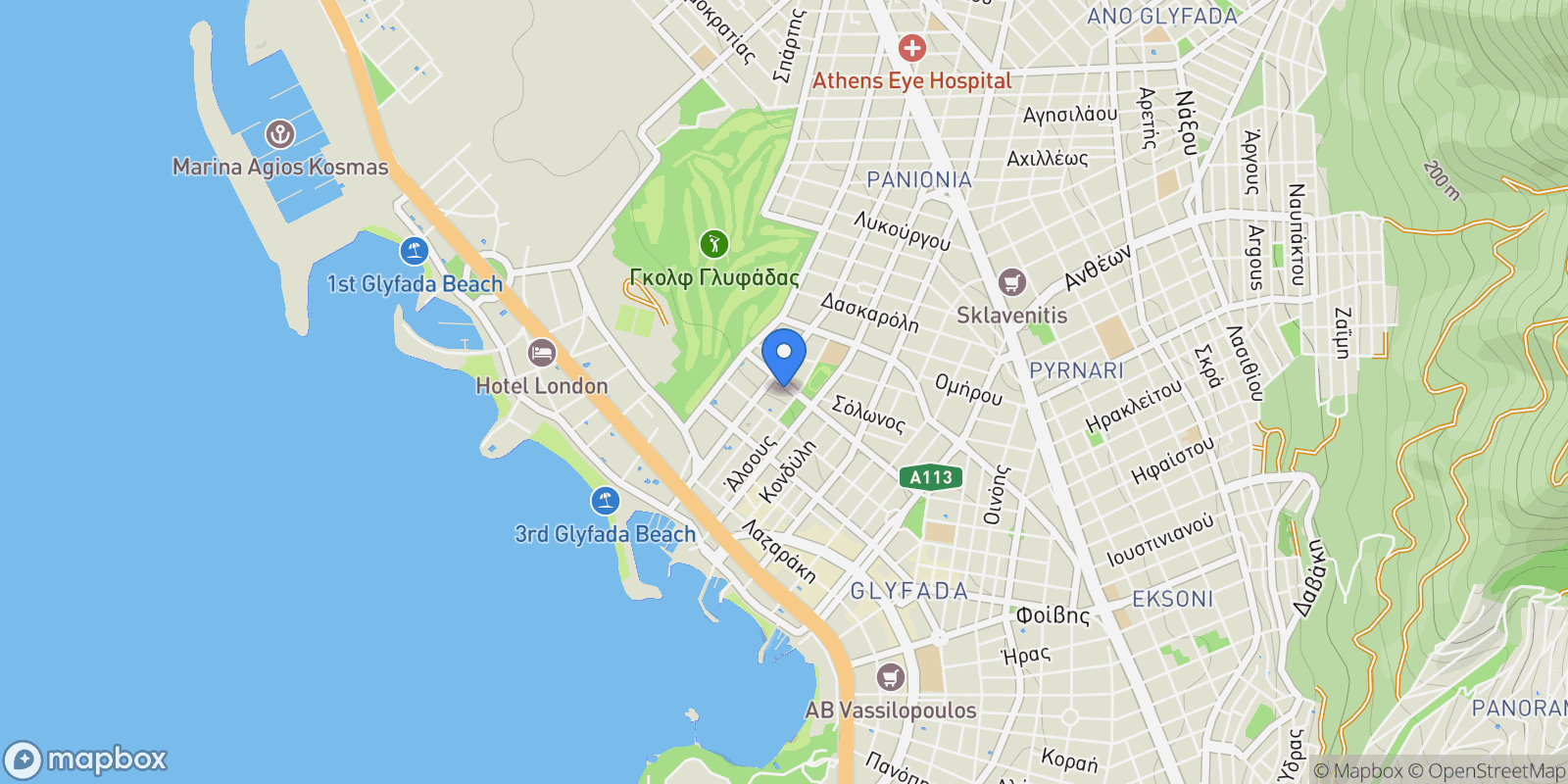 Map showing Glyfada, Attica, Greece.