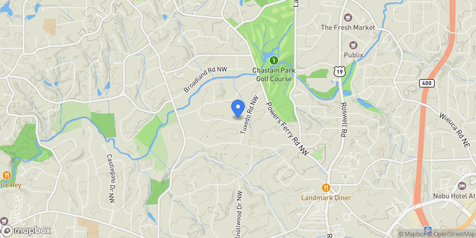 Map showing 261 King Road NW, Atlanta, Georgia, United States.