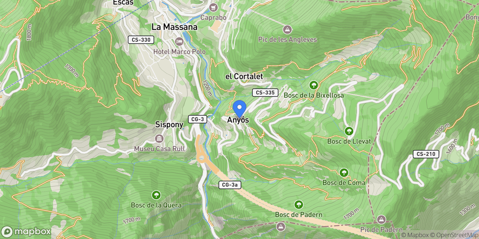 Map showing Anyós, 04 AD400, La Massana, La Massana, Andorra.