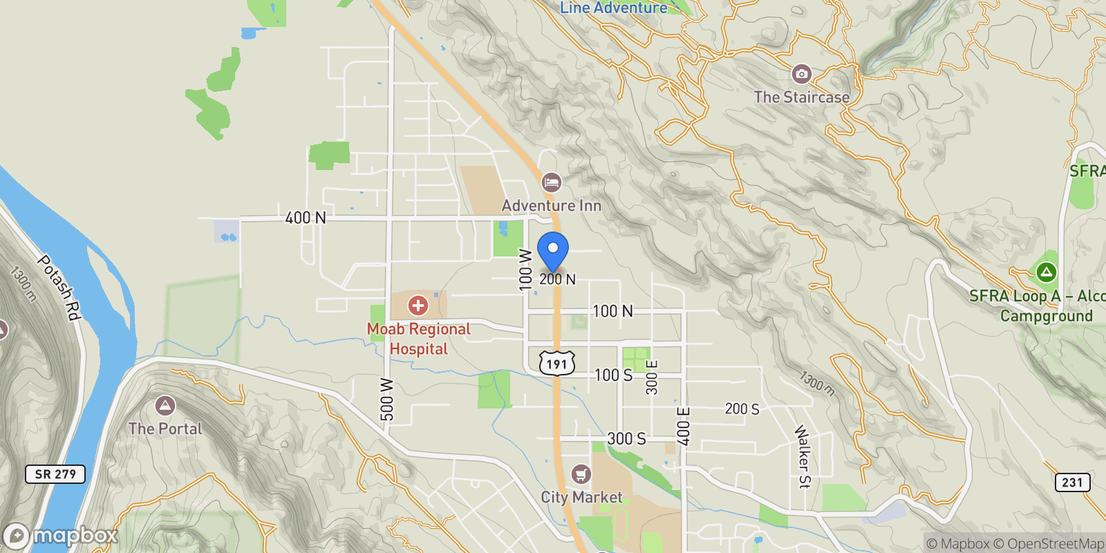 Map showing 24 W 200 N, Moab, Utah, United States.