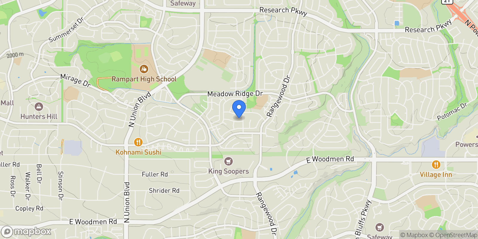 Map showing 3590 Rocky Knoll Drive, Colorado Springs, CO 80920, Colorado Springs, Colorado, United States.