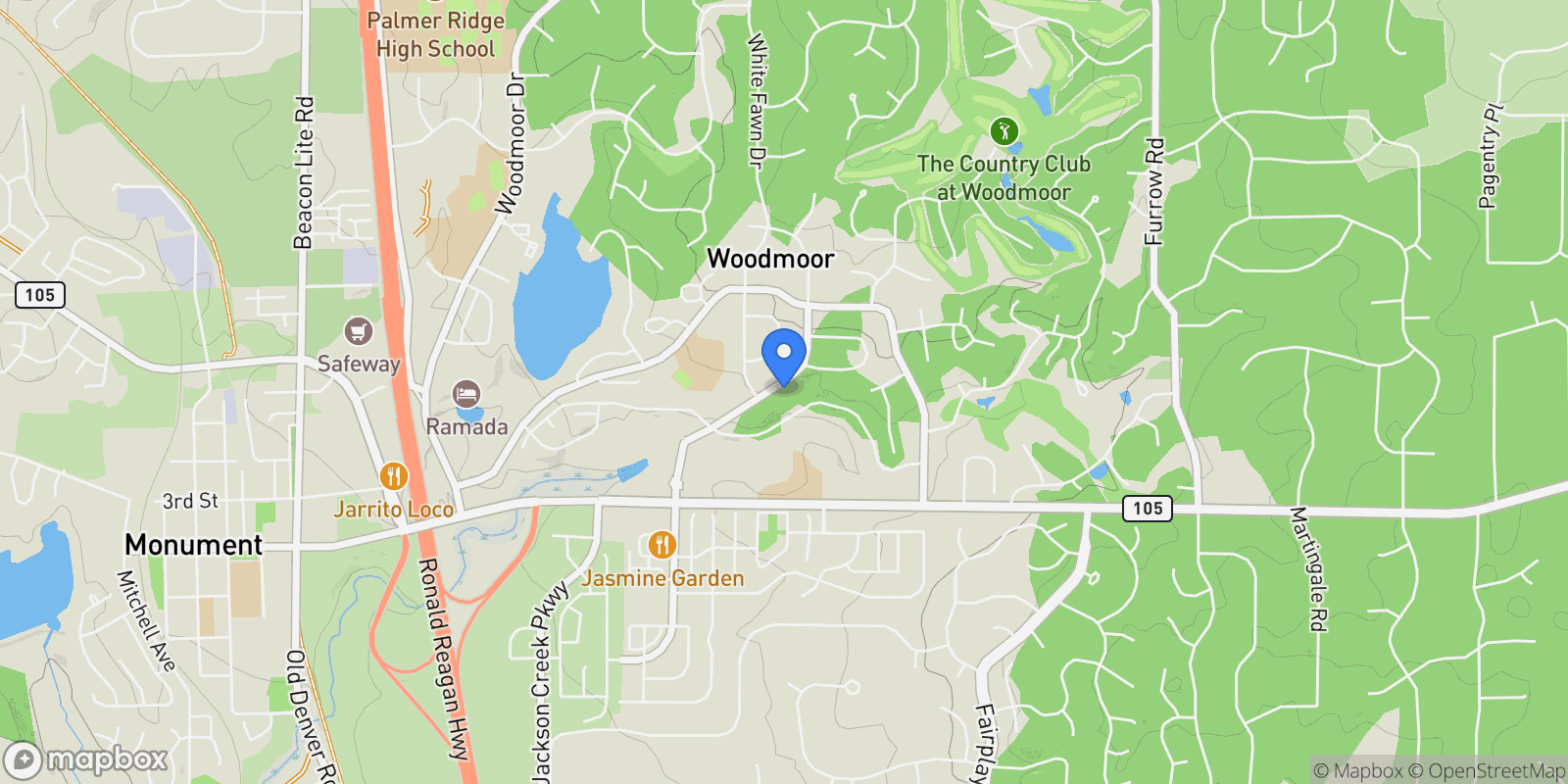 Map showing 18265 Knollwood Boulevard, Monument, CO 80132, Monument, Colorado, United States.